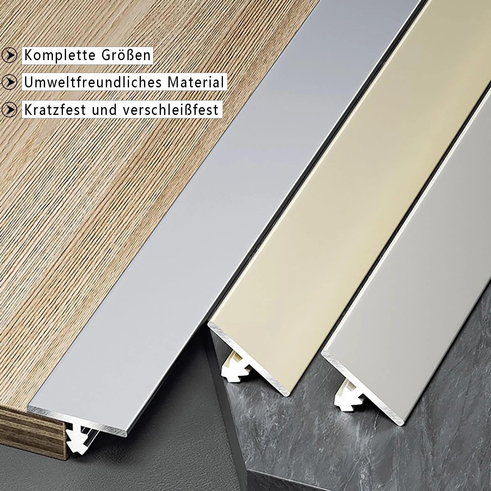 Perfil De Transición En T Para Suelos Laminados Y Parquet, Umbral De Puerta 100cm, Paquete De 3, Riel Sin Juntas Para Transición De Suelos, Borde De Puerta Y Umbrales(High-End-Grau,Breite: 12m