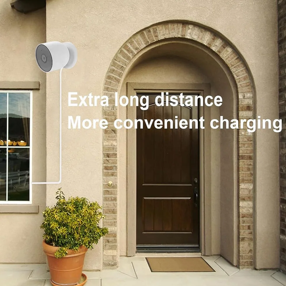 Paquete de 2 cables de carga de alimentación USB de 10 m, cable de carga más grueso, compatible con cámara Google Nest Cam (versión de batería), cable de carga extendido, resistente a la intemperie