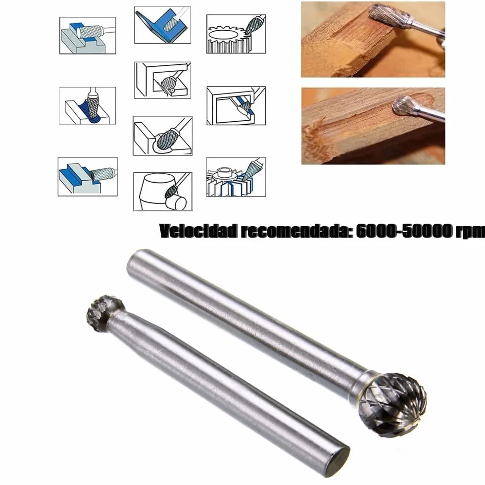 Juego de 10 fresas rotativas de carburo de tungsteno mango de 6 mm para Herramientas Rotativas Tallado Grabado Perforación Double Cut