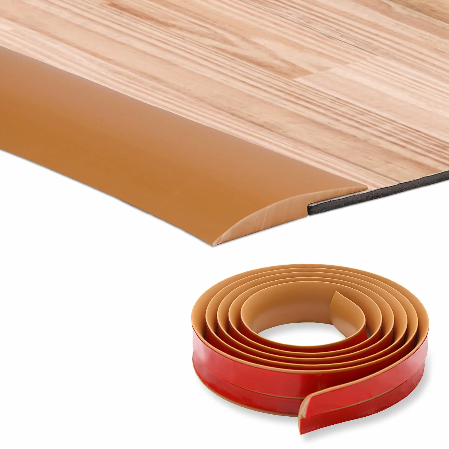 Tiras autoadhesivas de transición de suelo de 2 m, adhesivo fuerte, ideal para umbrales de alfombras, laminados y azulejos, puertas y bordes (5 mm, marrón claro)