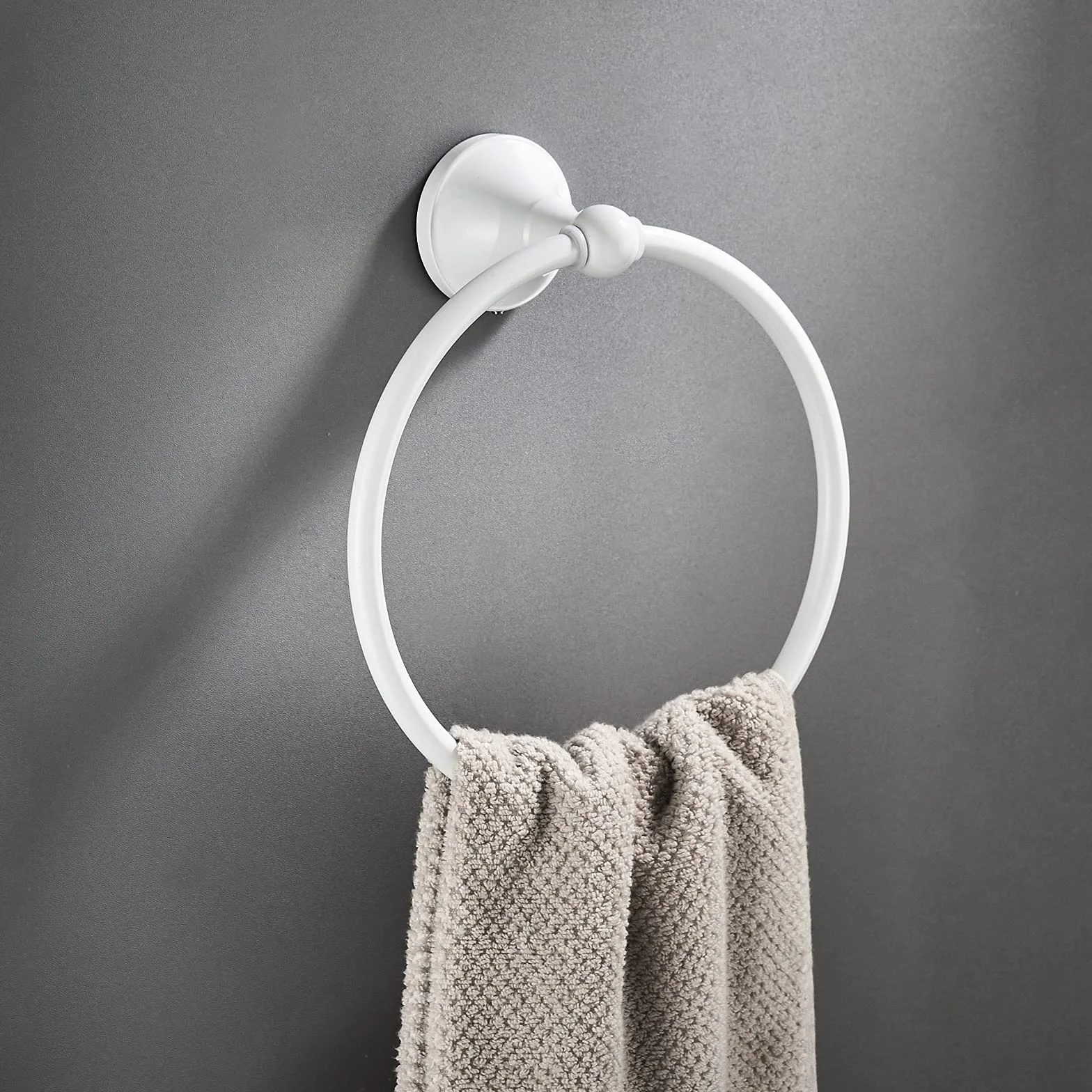 Soporte de Toalla Redondo Blanco, Toallero de Latón Montado en la Pared para Baño Cocina Ducha