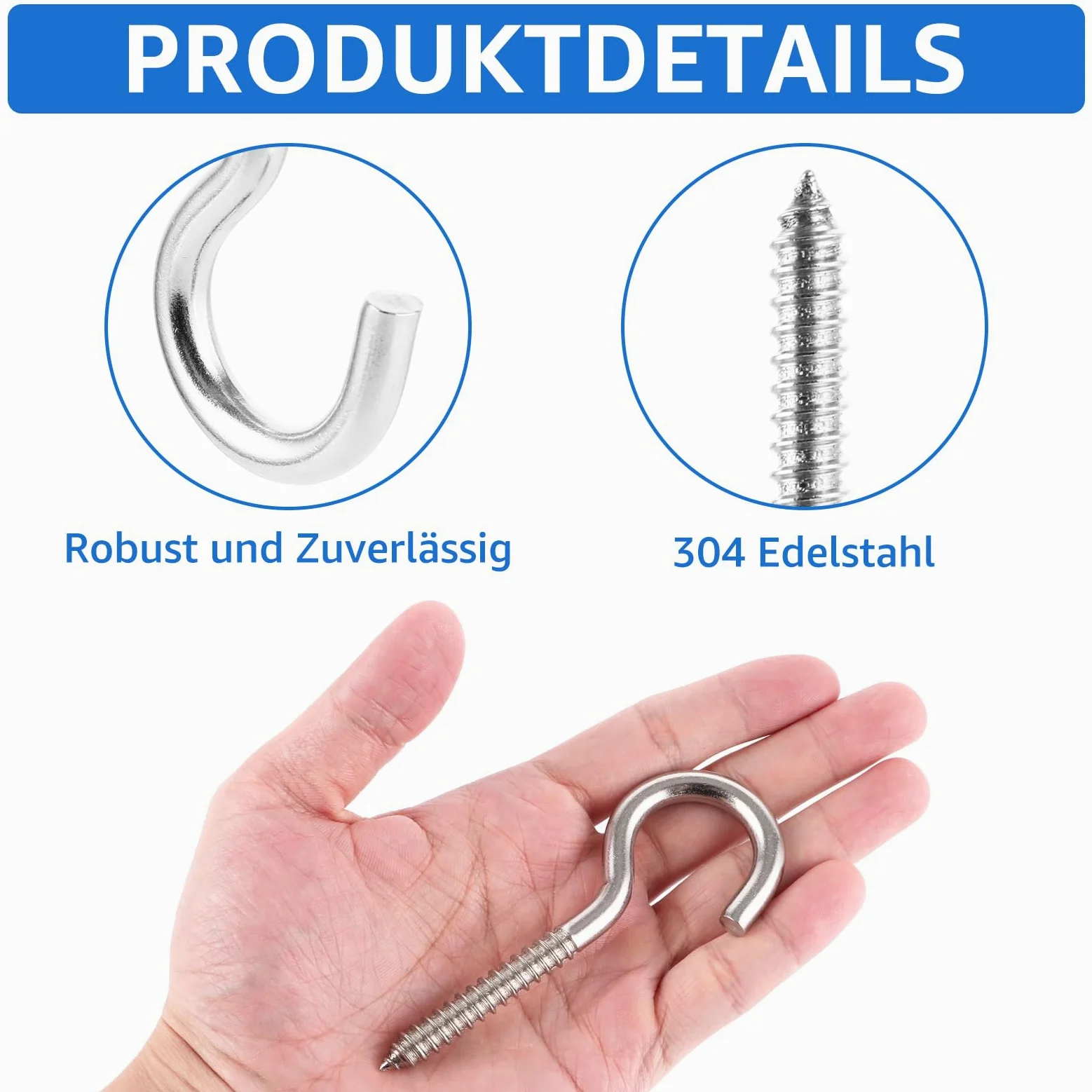 12 ganchos de rosca de acero inoxidable M8 x 100 mm, 304 ganchos para techo, ganchos para atornillar para hamacas, toldos, sillas colgantes, mecedoras, cables fijos, cestas colgantes