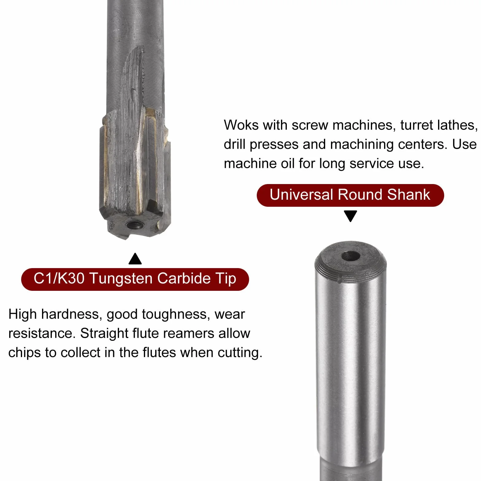 sourcing map Escariador 15,5mm H7 C1/K30 Carburo Punta Precisión Rectas Flautas Redondo Vástago Torno Fresado Cortador