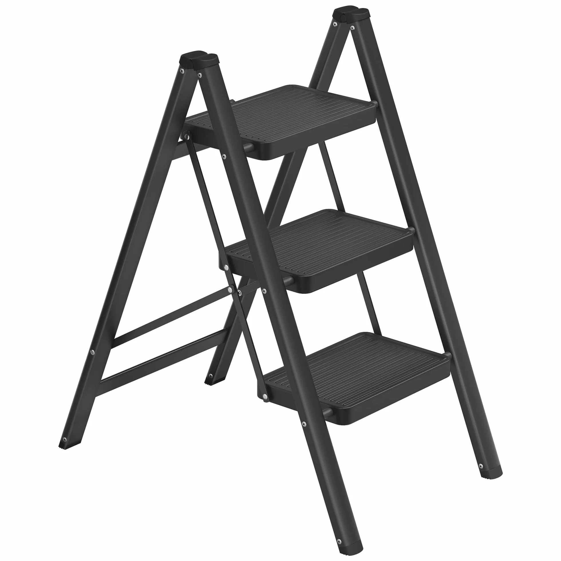 SONGMICS Escalera Plegable, Taburete Plegable de Acero, Escalera de 3 Peldaños, Carga hasta 150 kg, Fácil de Guardar, para Casa y Oficina, Negro, 73,5 x 43,4 x 85,5 cm GSL103BZ01