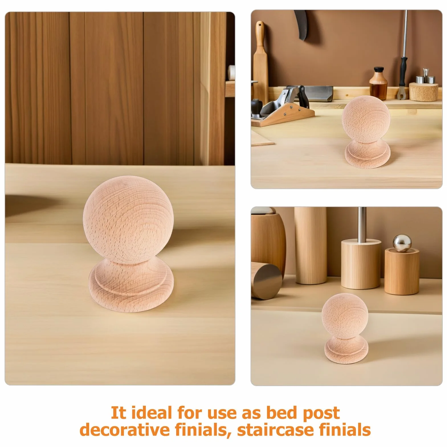 Vaguelly Remate de Madera Maciza en Forma de Bola para Muebles y Escaleras, Estilo Romano Clásico, Fácil Instalación, Adecuado para Decoración de Villas y Renovaciones