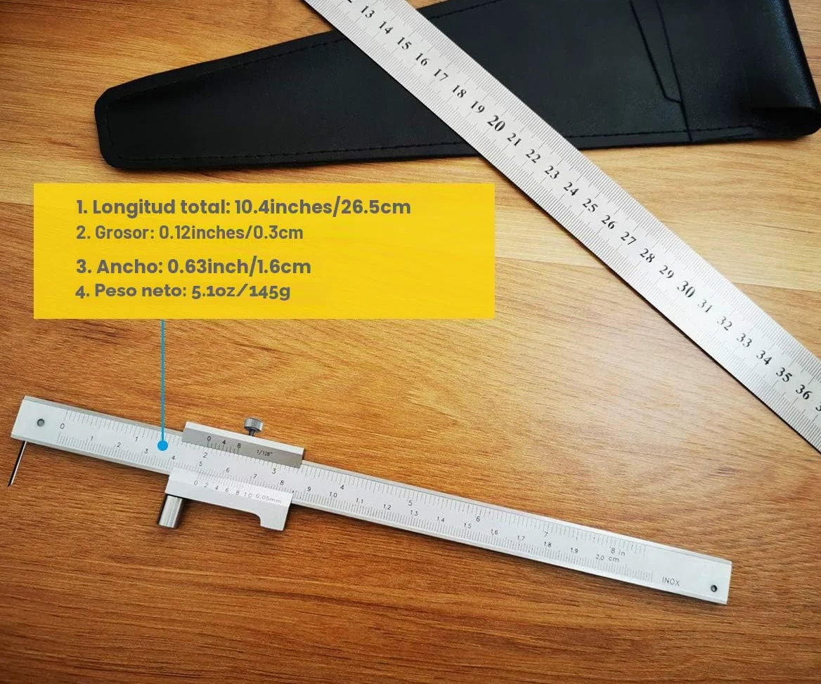 Calibrador de medición cruzado paralelo 0–20 cm (0–8 pulgadas) con 2 agujas de carburo de tungsteno/agujas, calibre de medición de acero inoxidable, plantilla de marcado, herramienta de
