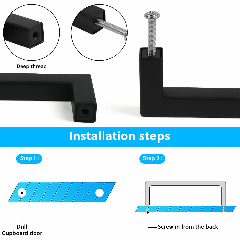 Flintronic 12 Piezas 128mm Tiradores de Armario Negro, Manijas de Puerta de Cajón de Cocina, para Gabinete Empotrado