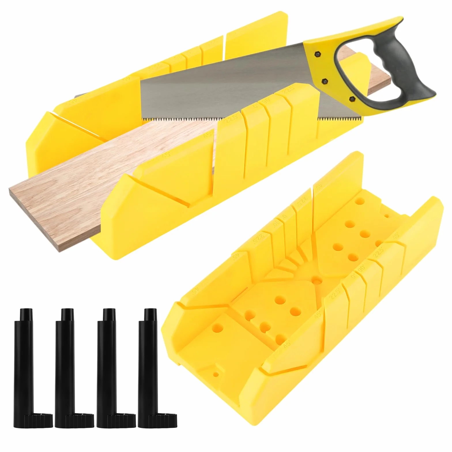 Ingletadora, Caja de ingletes, con 4 columnas de sujeción, Ángulos de corte: 22,5°/45°/90°, Adecuado para biselar esquinas en carpintería, juntas de yeso, zócalos, etc
