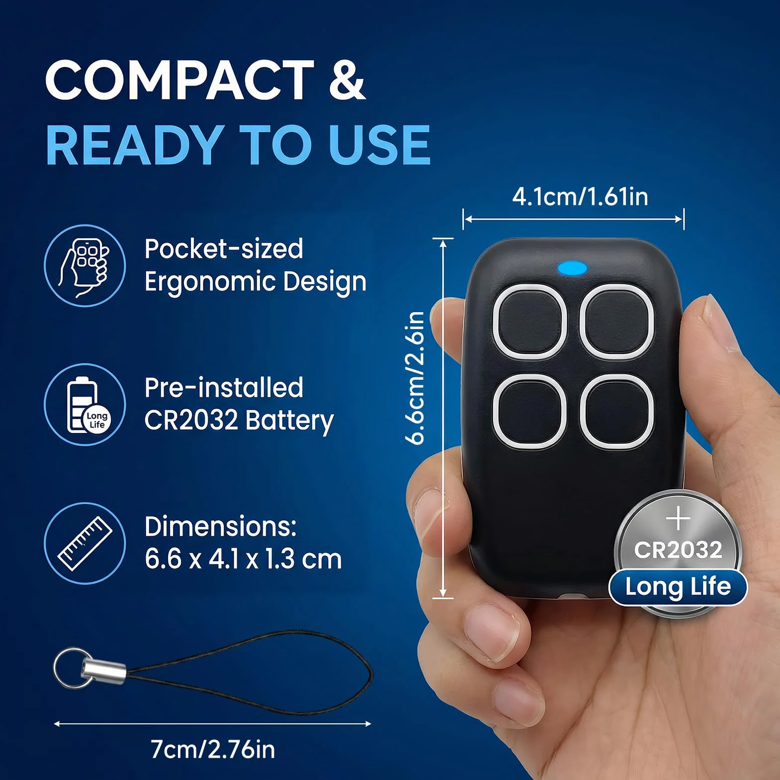 Mando Garaje Universal 4 en 1 250-913MHz, Clonador para Puerta de Garaje y Sistemas de Automatización, Programación por Aprendizaje Automático, Rolling Code Código Fijo, Blanco