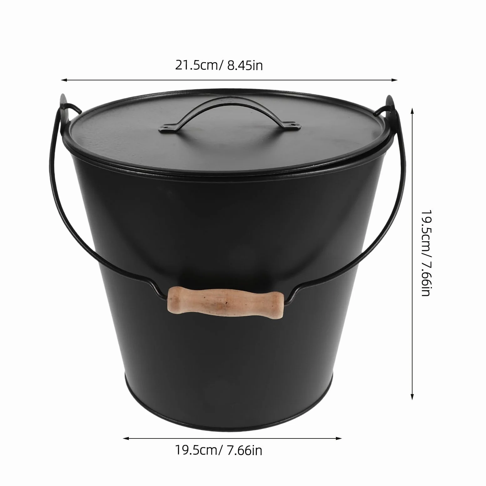 Hemobllo Cubo de Metal Negro para Cenizas con Tapa Segura y Asa de Madera, Adecuado para Estufas de Leña y Quemadores de Interior, para Recolectar Cenizas