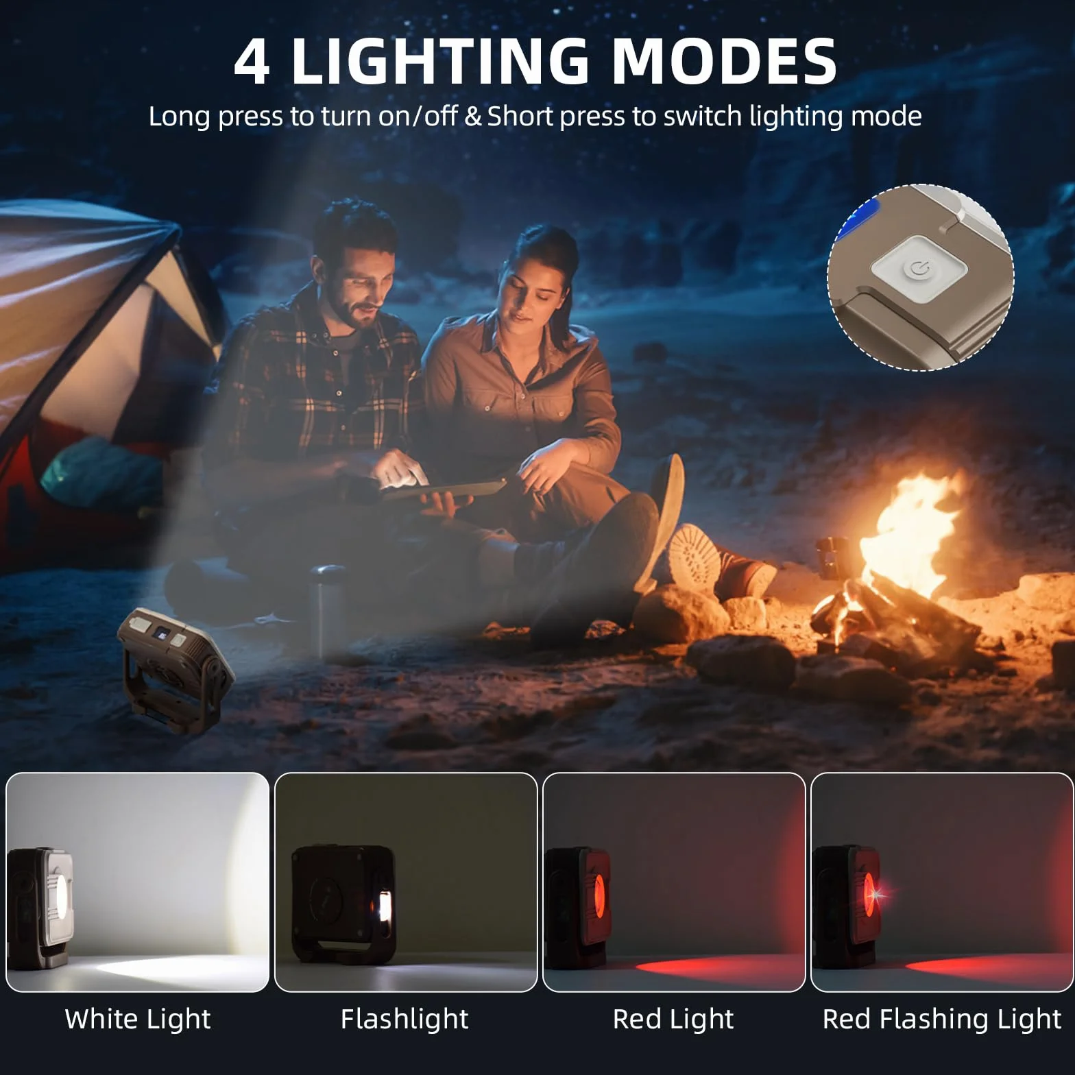 ERAY Foco LED Recargable - 1200 Lúmenes, 7 Modos, Batería 6000mAh, IP54 Impermeable, Imán y Gancho, Luz de Trabajo Portátil Ideal para Reparación, Camping, Garaje, Pesca, Taller, Emergencia