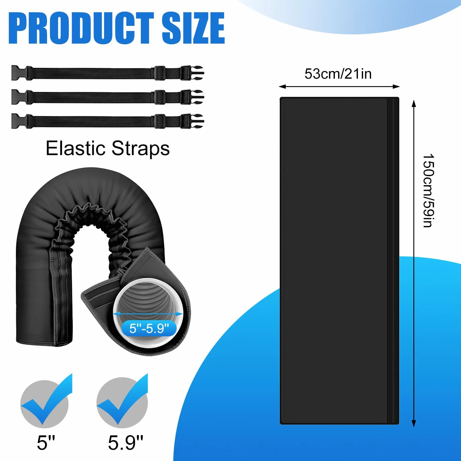 Cubierta Aislante para Manguera de Aire Acondicionado, Funda Aislamiento para Conducto Escape 12.7-15cm Diámetro, 3 Correas Negro