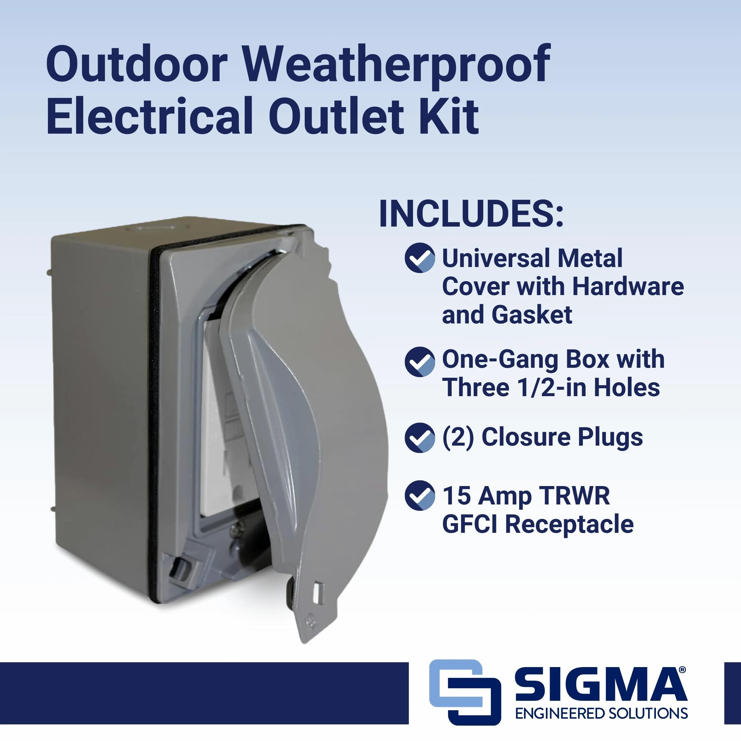 Sigma eléctrica 16449 Kit de caja rectangular, Cover y GFCI receptáculo, gris