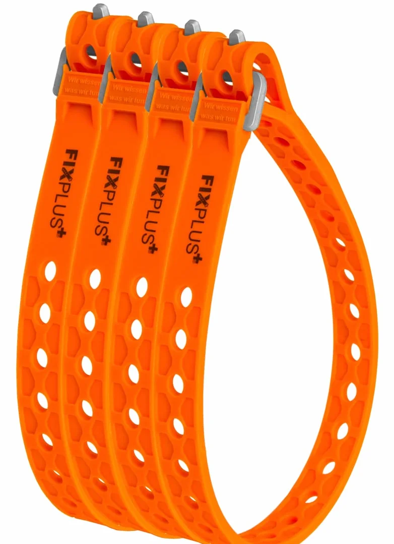 Fixplus Juego de 4 correas Nano Slim Fit – Correa de amarre para asegurar, fijar, atar y amarrar, de plástico especial con hebilla de aluminio, 30 cm x 1,2 cm (naranja)