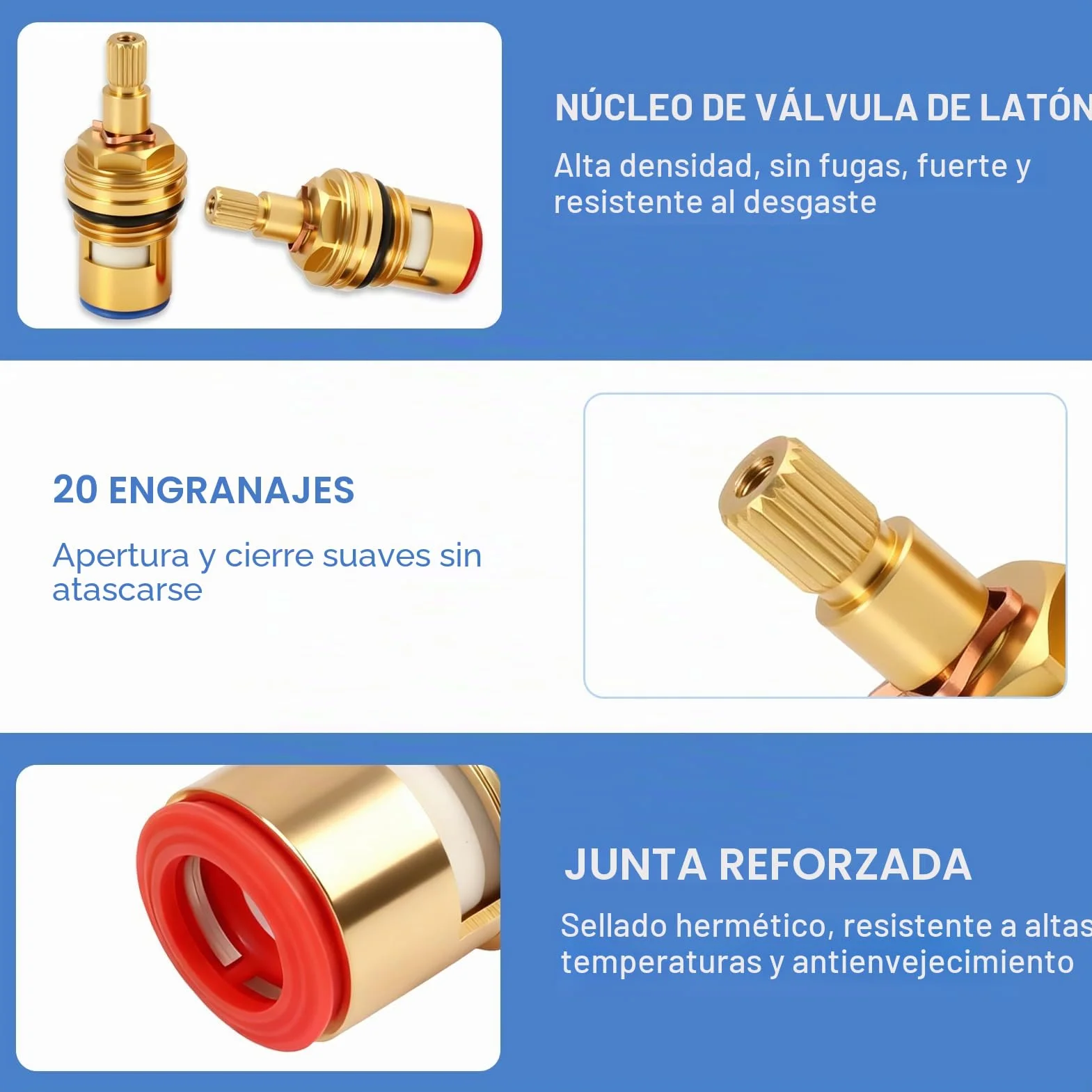 2 Piezas Cartucho Cerámico Grifo 20 Dientes G1/2, Válvula Grifo 1/4 Vuelta, Cabezal Disco Cerámico Latón Repuesto para Grifos Agua Caliente y Fría, Antigoteo Duradera para Baño, Cocina, Lavabo, Ducha