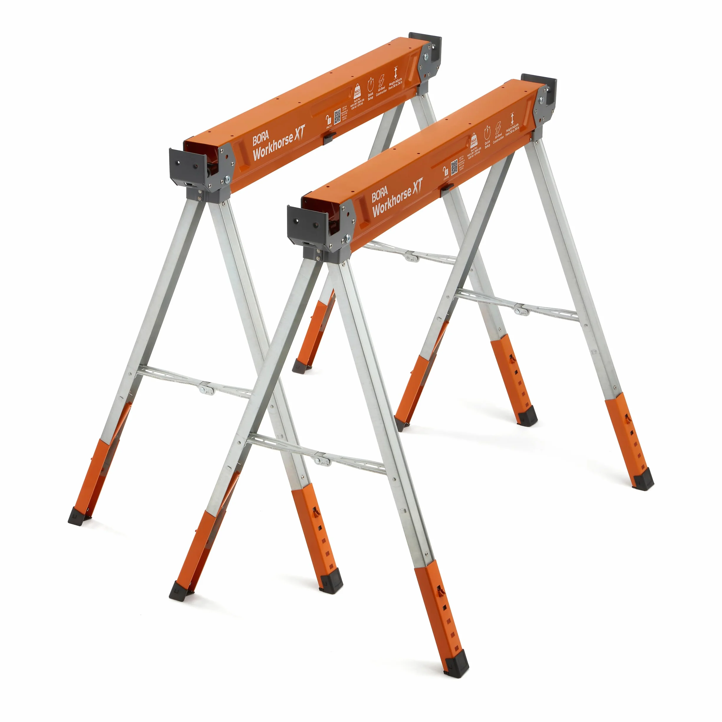 Bora Workhorse XT Juego de 2 Caballetes de Sierra Plegables Altura Ajustable Resistentes para Contratistas