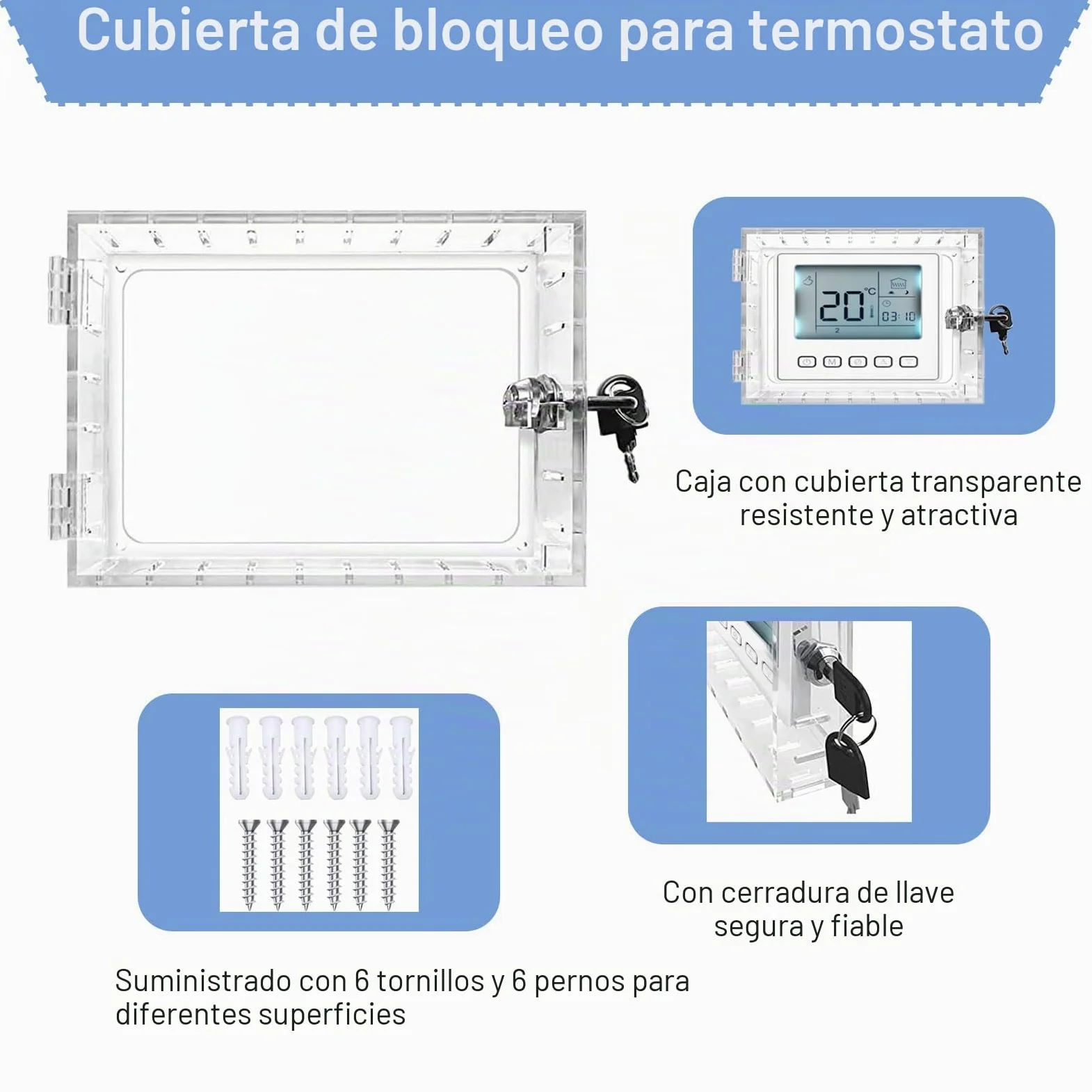 Termostato Guard, Caja de Bloqueo de Termostato, con Cerradura y Llave, Cubierta Termostática, Funda Transparente para el Hogar, Dormitorio
