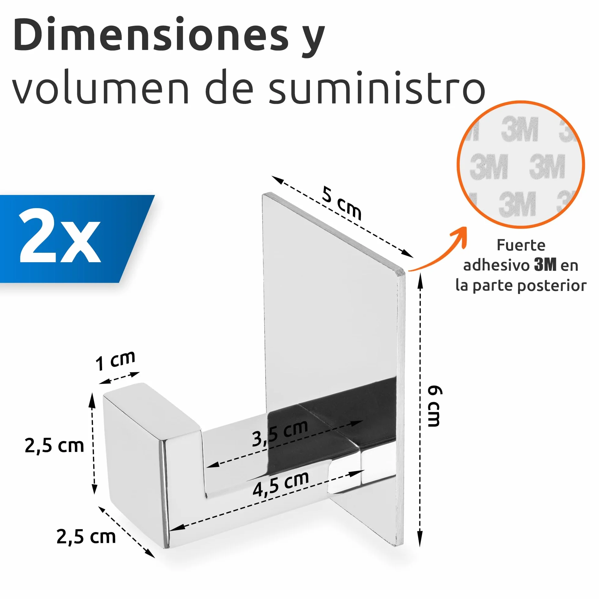 ECENCE Ganchos para Toallas 2x auto-adhesivos sin taladrar cromo soportes para toallas de Acero Inoxidable, ganchos para ropa para pegar en la pared