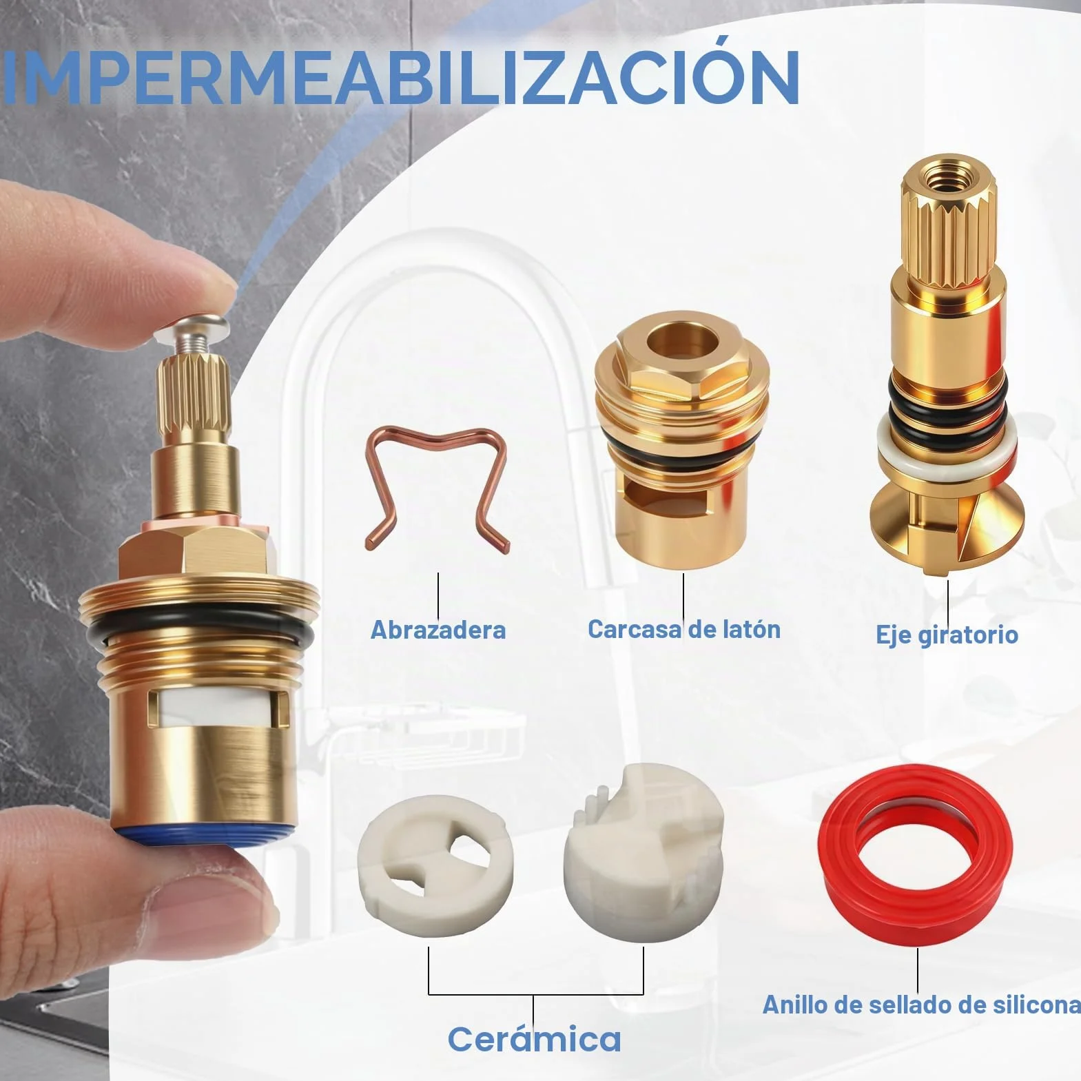 2 Piezas Cartucho Cerámico Grifo 20 Dientes G1/2, Válvula Grifo 1/4 Vuelta, Cabezal Disco Cerámico Latón Repuesto para Grifos Agua Caliente y Fría, Antigoteo Duradera para Baño, Cocina, Lavabo, Ducha