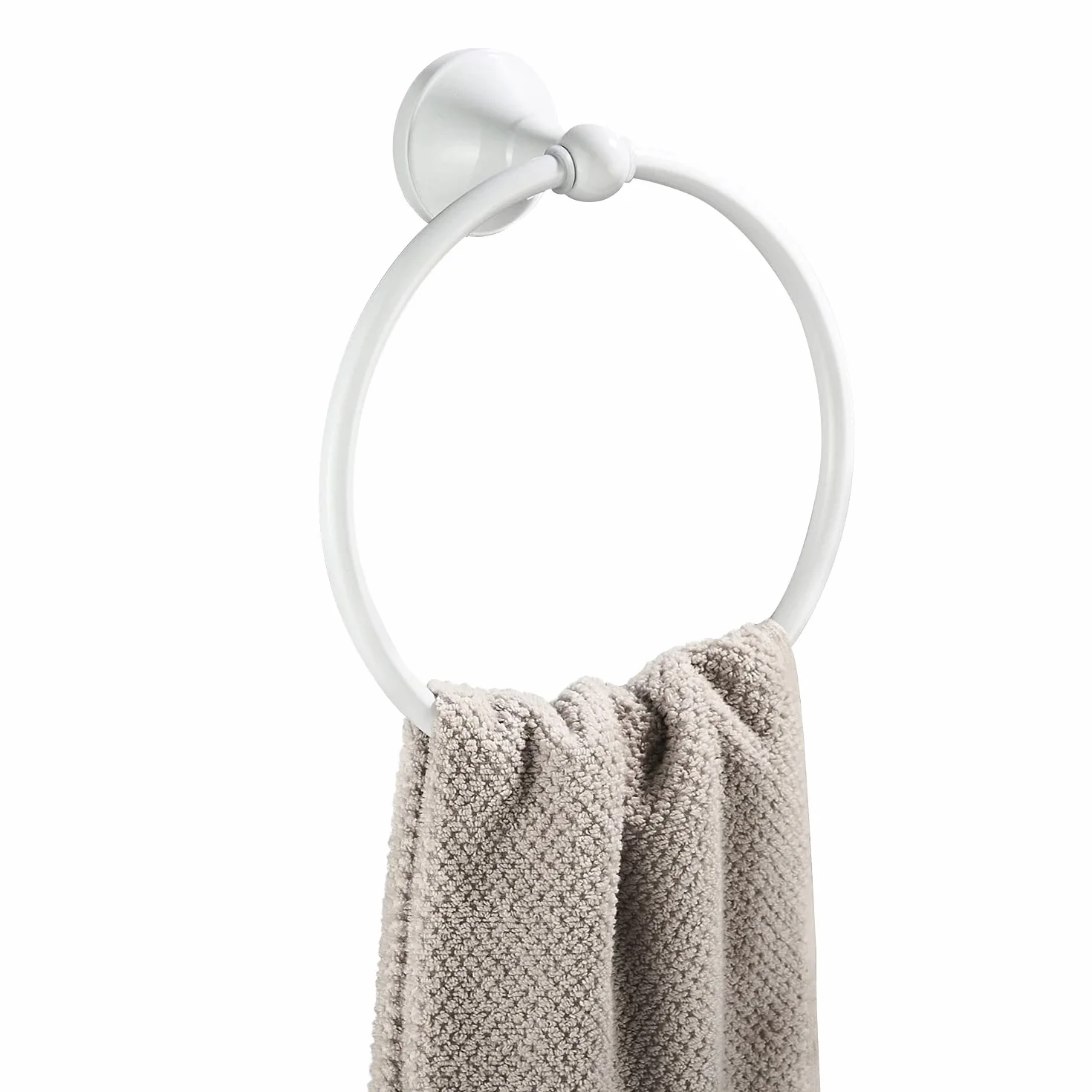 Soporte de Toalla Redondo Blanco, Toallero de Latón Montado en la Pared para Baño Cocina Ducha