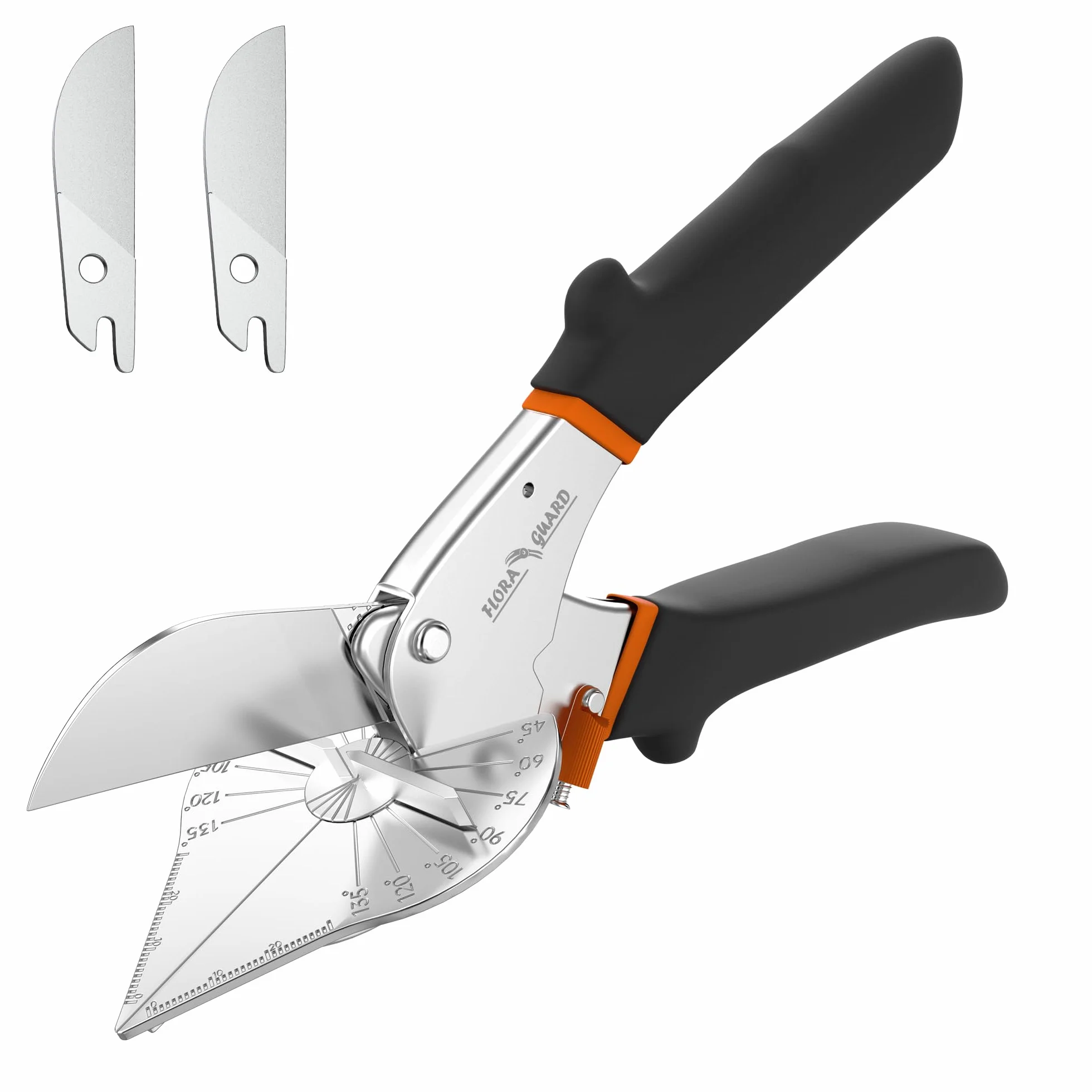 FLORA GUARD Tijeras de inglete ajustables de 45 a 135 grados, herramientas manuales para cortar madera blanda, plástico, PVC y más, incluidas 2 cuchillas de repuesto (JDJ)