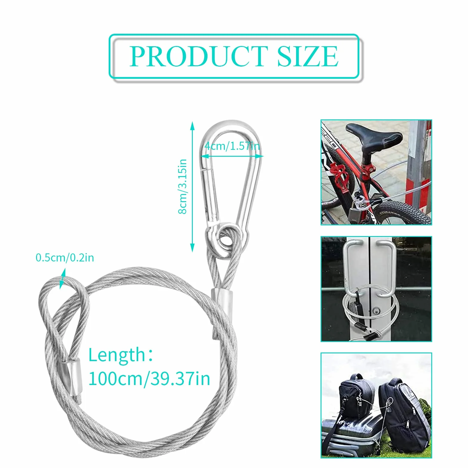 4 Piezas Cable de Seguridad Acero Inoxidable 5 mm x 1 m con Mosquetón y Bucle, Cable Anticaída para Luces de Escenario DJ, Proyectores LED, Cable Acero Resistente Multiuso (100 kg)