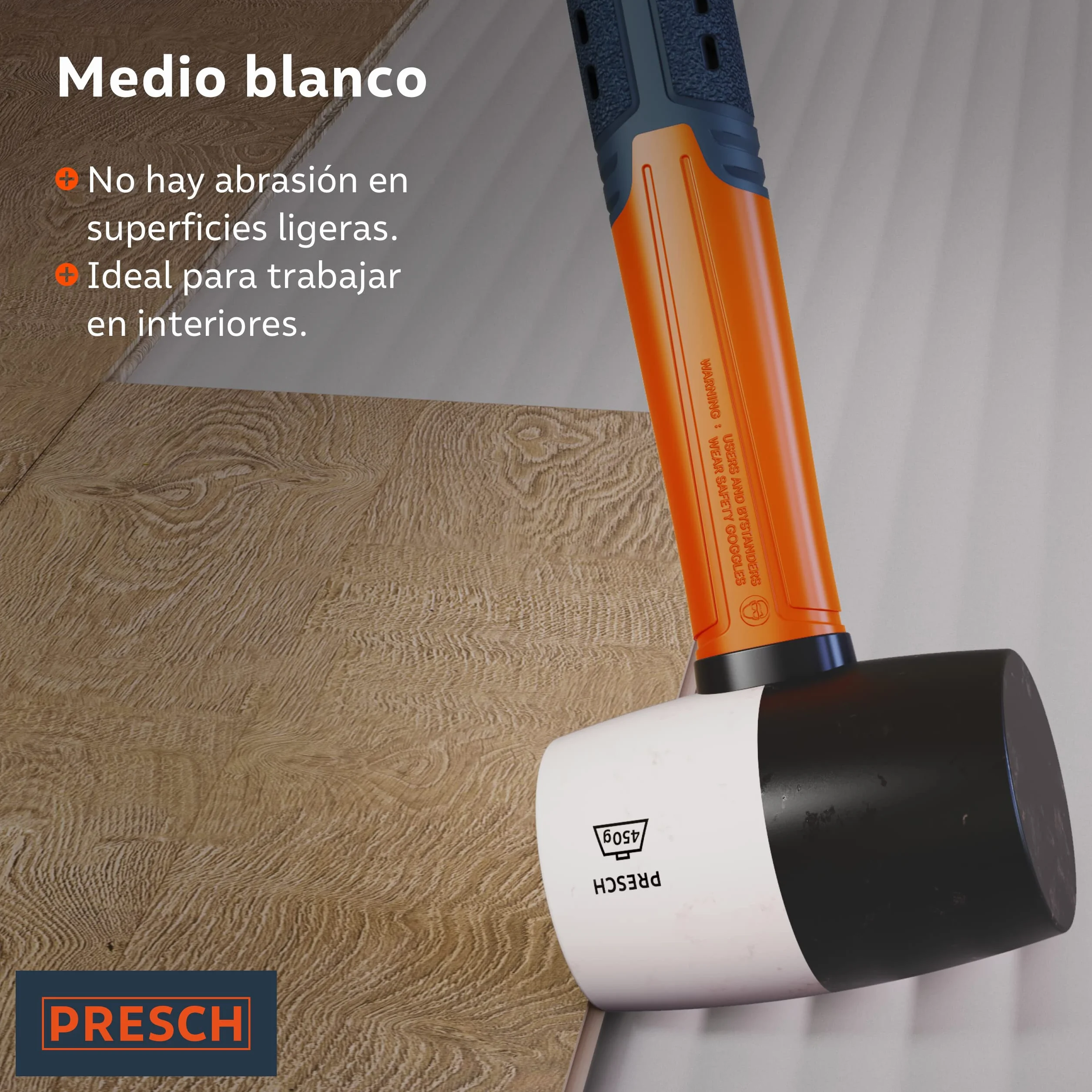 Presch Mazo de goma negro/blanco 450g - Martillo de goma dura con mango de fibra de vidrio | ⌀=55mm - Mazo de caucho polivalente para muchos usos