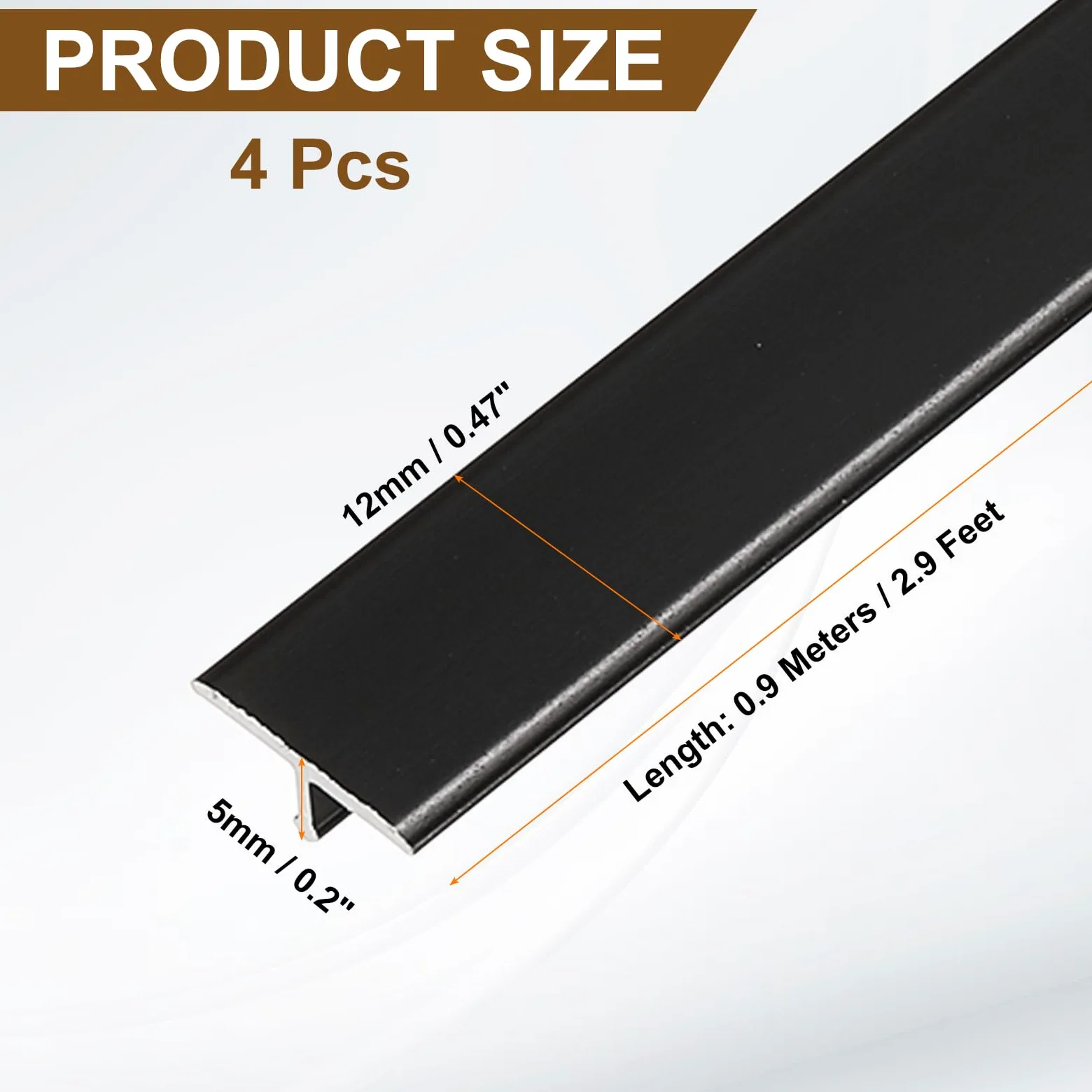 QUARKZMAN 4 Piezas 2.9 Pies X 0.47" T Moldura Tiras De Transición De Piso Aleación De Aluminio Para Unir Brechas De Laminado Baldosas Pisos Brechas Negro