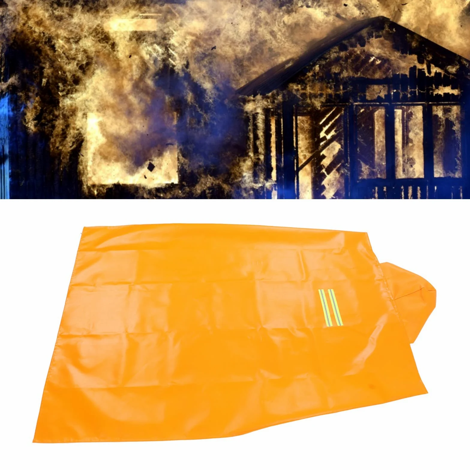 Manta Contra Incendios para la Cocina Del Hogar, Manta Ignífuga Resistente Al Calor Hasta 800 ℃ con Capucha y Tiras Luminosas, Manta de Supervivencia de Emergencia Certificada