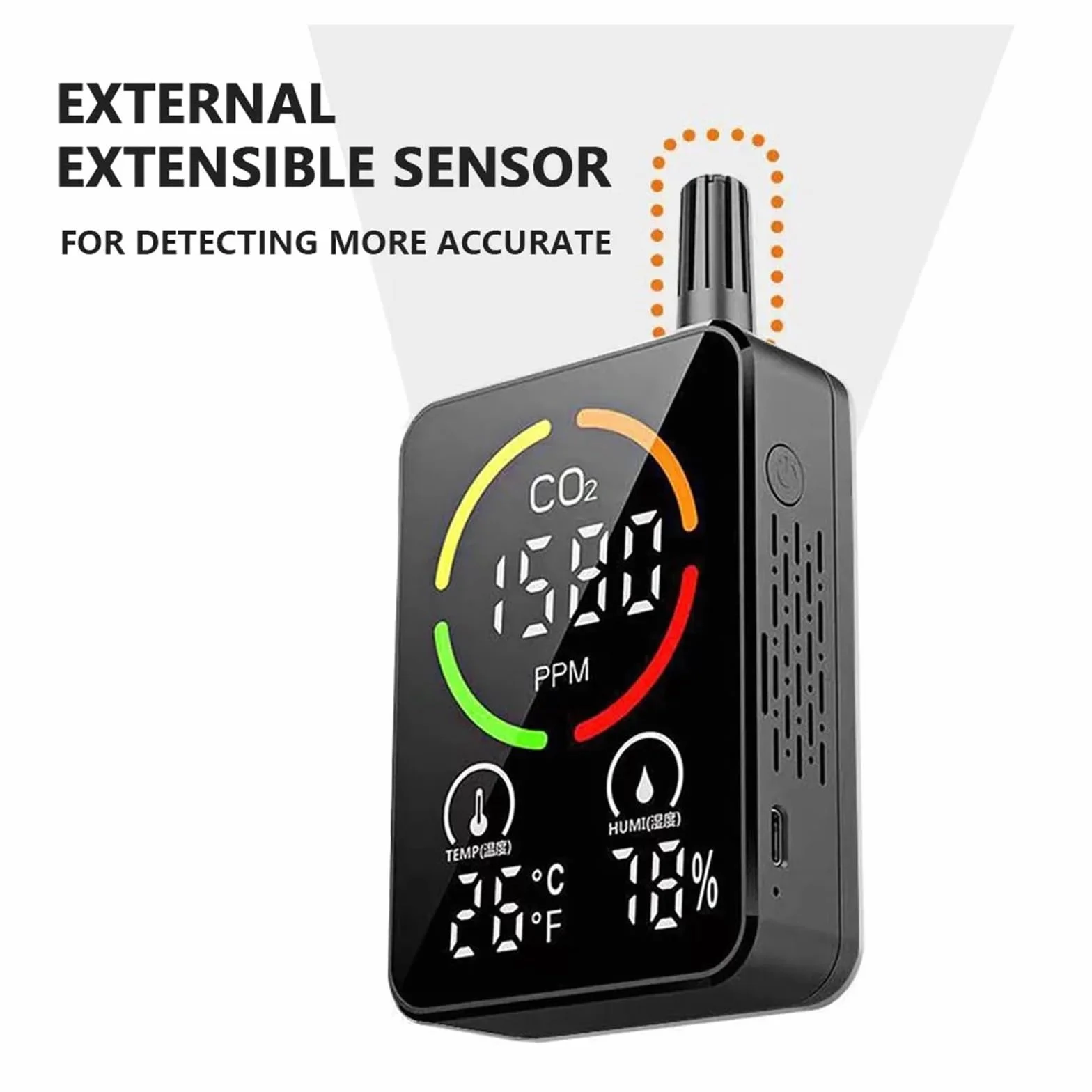 Detector de CO2 Monitor calidad del aire Medidor Temperatura Humedad Sensor NDIR dióxido carbono Probador concentración con alarma Para uso de bricolaje(Black)