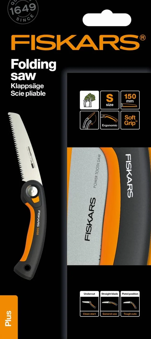 Fiskars Sierra plegable Plus 15 cm Power Tooth Negro/Naranja