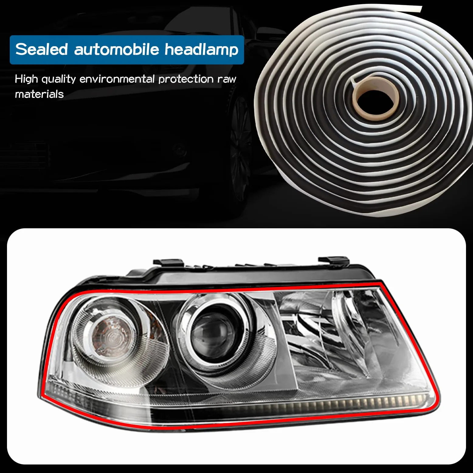 Cinta de butilo redonda, cinta adhesiva de butilo, sellador impermeable, cinta de sellado de betún autoadhesiva, cinta de sellado para ventanas, para caravanas, coches, camiones, faros, redondos