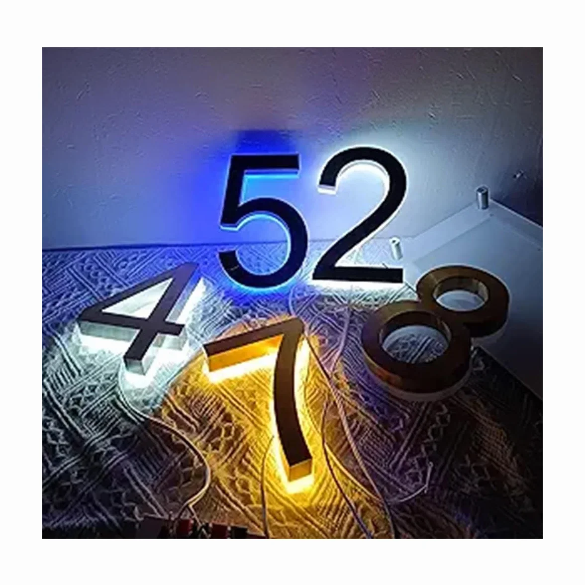 Luz LED 3D de Metal con Número de Casa, Placa de Dirección con Letras Iluminadas de Acero Inoxidable para Exteriores Impermeable