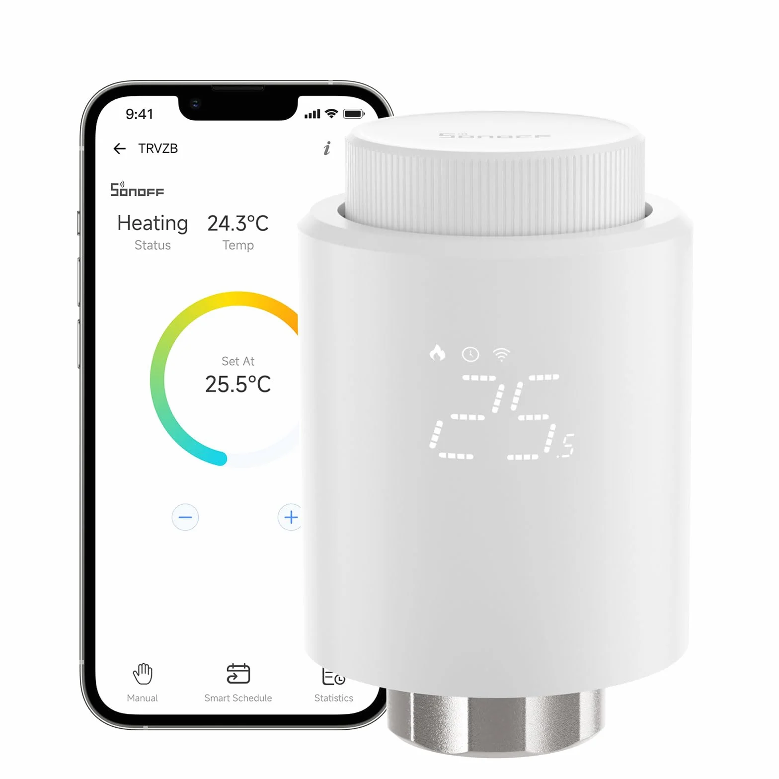 SONOFF Cabezal Termostático Inteligente Zigbee para Válvula Termostática de Radiador 1pcs. Regulador de Temperatura, Pantalla LED, Requiere Zigbee 3.0 Hub. Control por Voz