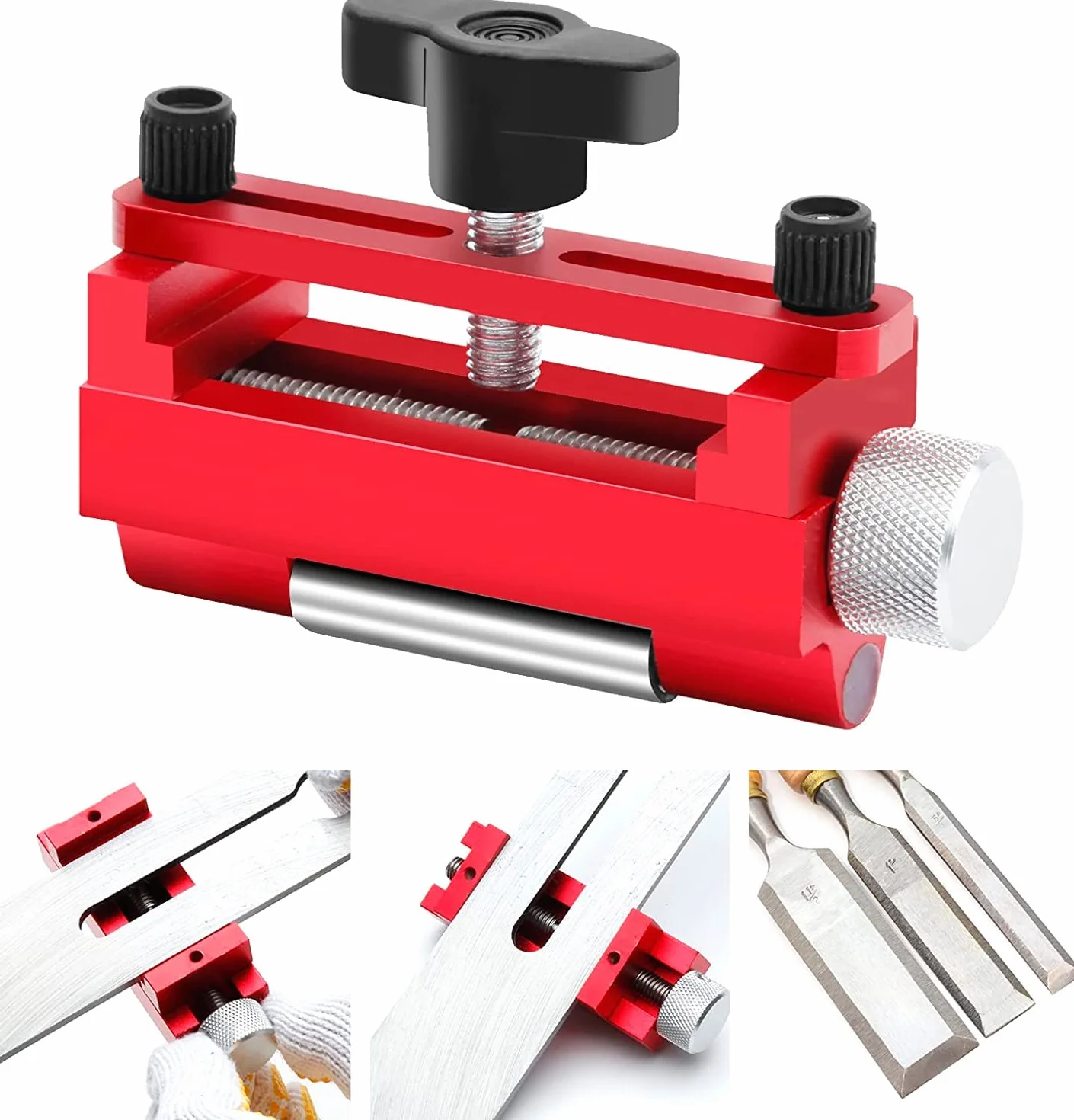 Guía de afilado para cinceles y aviones, plantilla de afilado de cincel con tornillos de refuerzo superior, guía de kit de afilado de cinceles con rueda de rodillo extendida, adapta 0-6.7cm