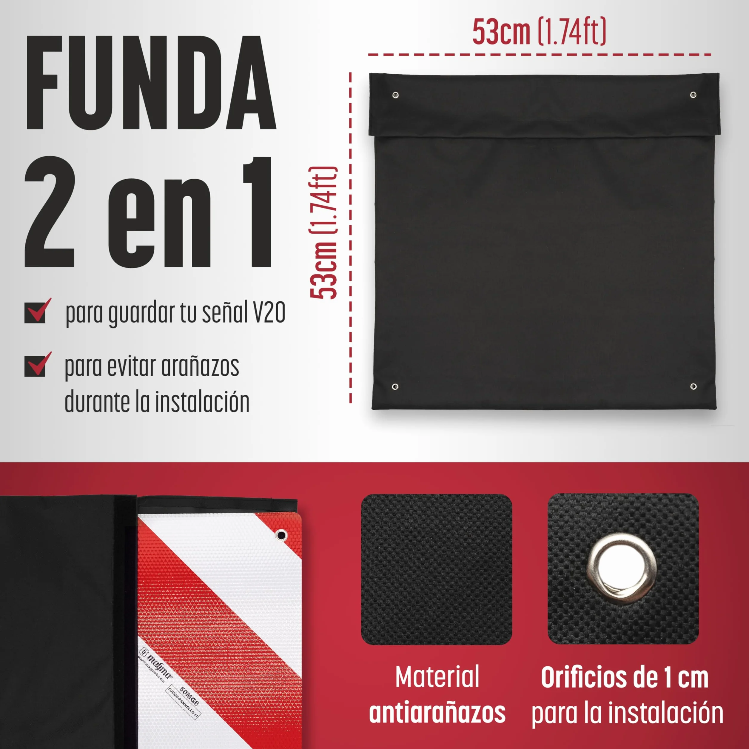 MAGMA Pack Señal V20 Española e Italiana Homologada + Pulpos + Funda, Placa V20 Portabicicletas y Carga Saliente, Flexible y con Protección Anti Arañazos Protege tu Bicicleta o Bici NO Raya