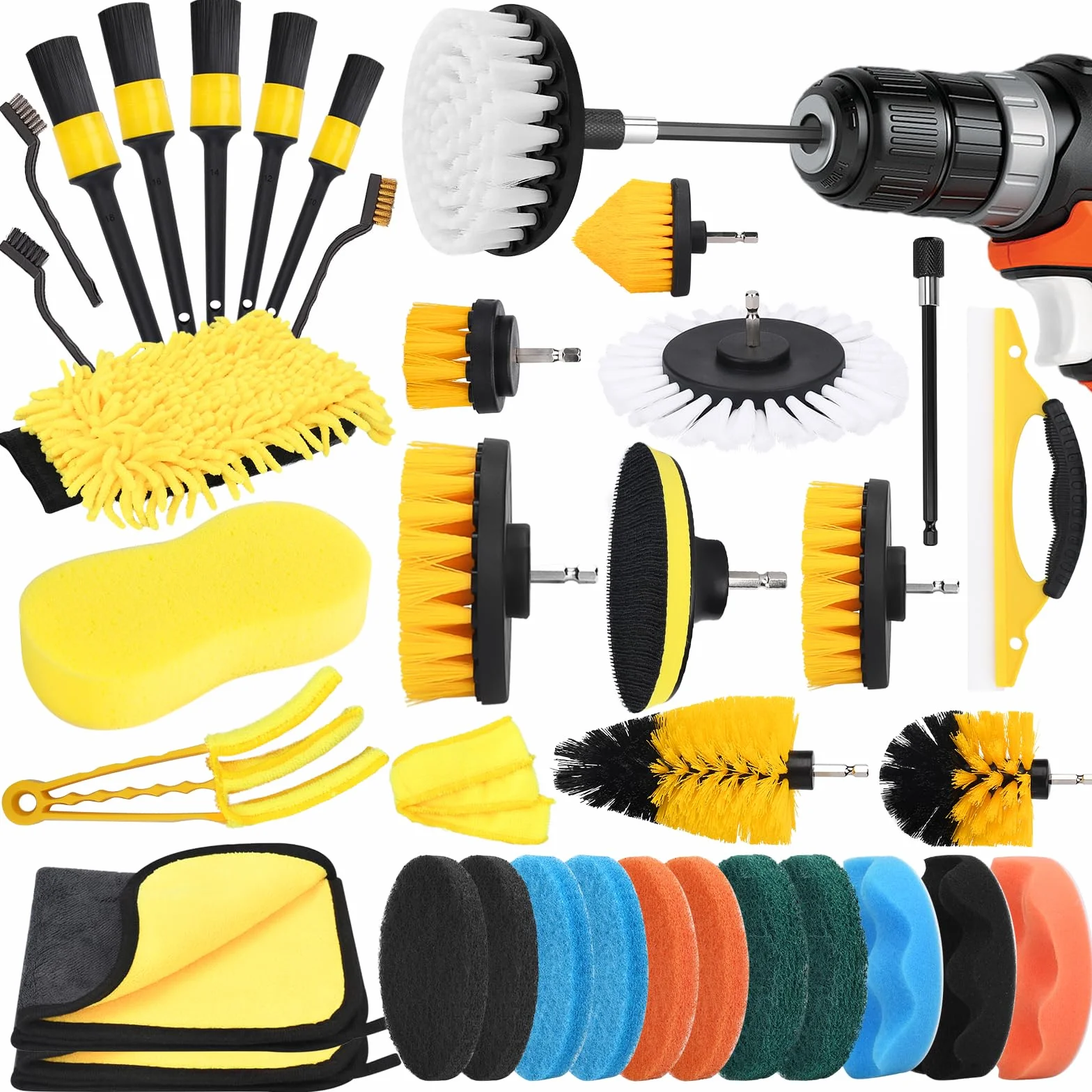 Cepillo para Taladro Eléctrico, Kit Limpieza Coche, 36 Piezas, Baño, Alfombras, Suelos, Azulejos, Cocina, Coche, Esquinas, Terraza