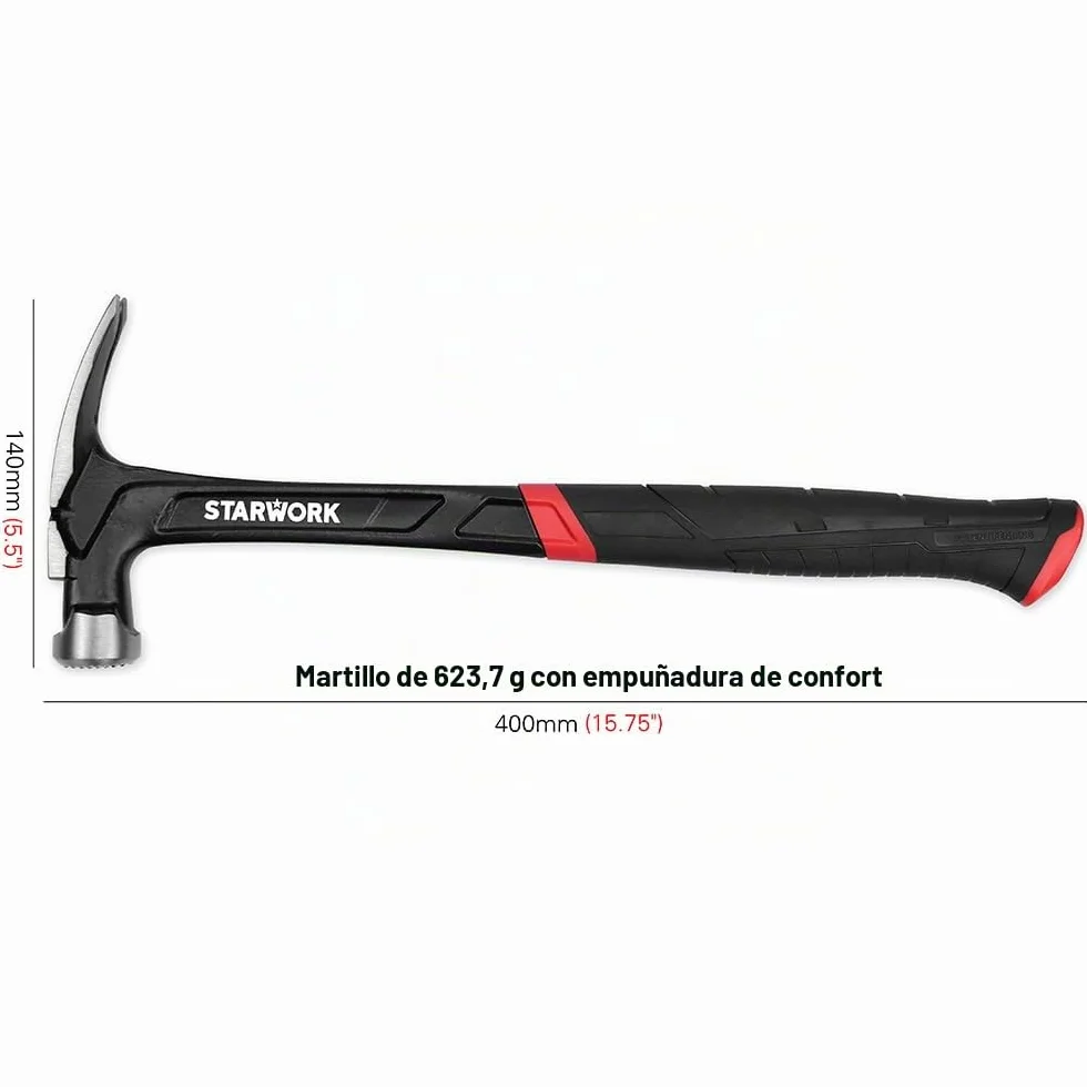 STARWORK True Mecanic - Martillo de acero con mango de acero, mango de acero, antivibración, 623 g