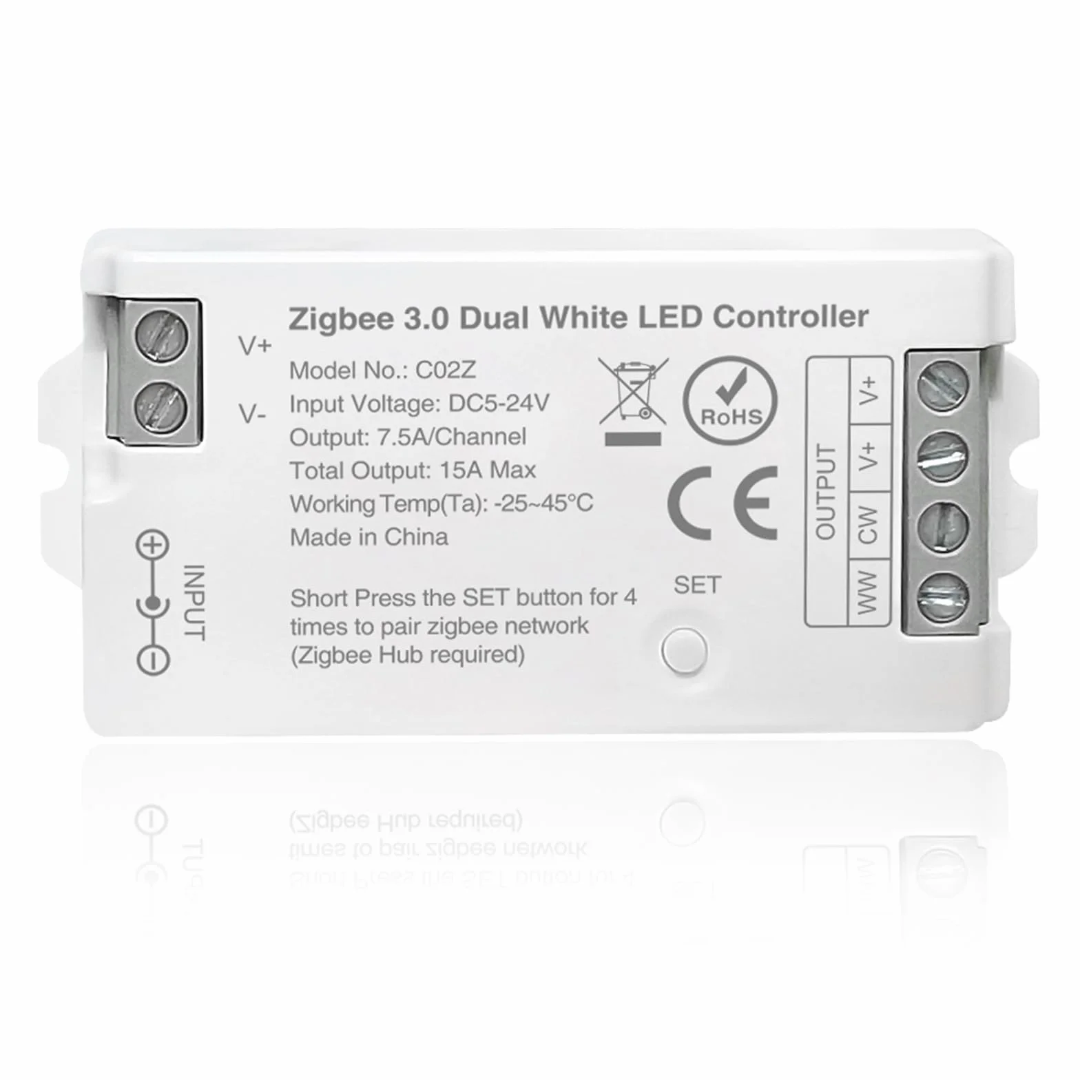 ZigBee 3.0 Controlador LED C02Z CCT Dual White Tira Regulador Compatible con Echo Plus Home Kit 5-24V CC
