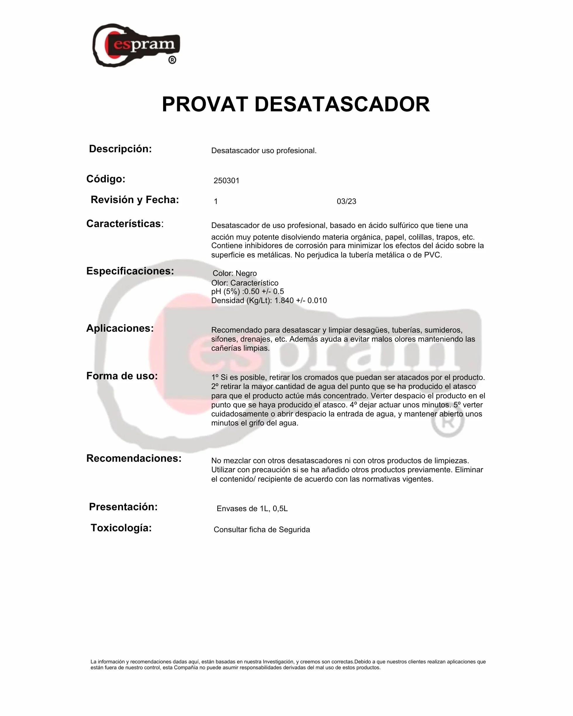 PROVAT Desatascador Tuberías Profesional Químico 1 L (2 kg), Atascos Difíciles, Fregadero, WC y Ducha, Sin Dañar Tuberías (1Unidad).