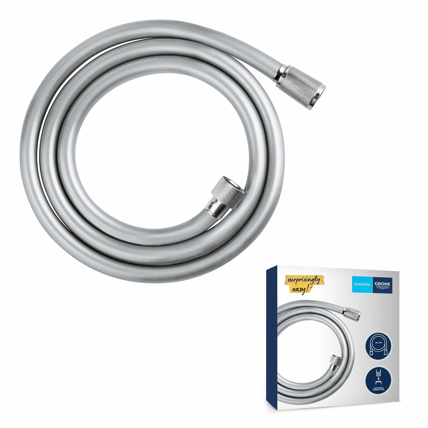 GROE Vitalioflex Trend - Manguera de ducha (1.5m, resistente al calor, sistema anti-torsión, conexión universal, instalación QuickFix), cromo, 28741002
