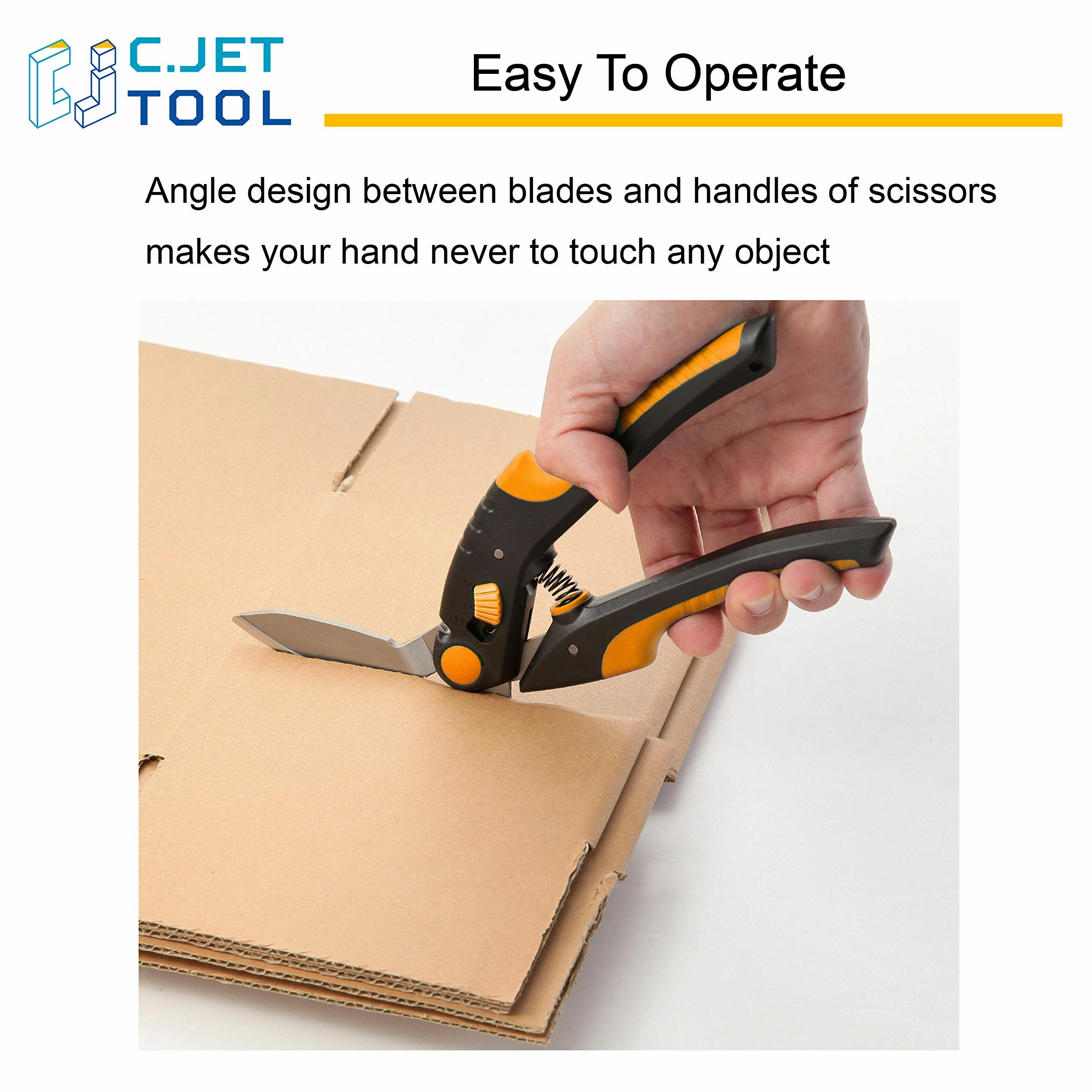 C.JET TOOL Tijeras de Trabajo 25cm, Cortador de Alfombras, Multiusos, Tijeras para Alfombras, Cartón, Cuero, Poda, Jardinería, Profesional de Agarre de Acero Inoxidable (Naranjo)