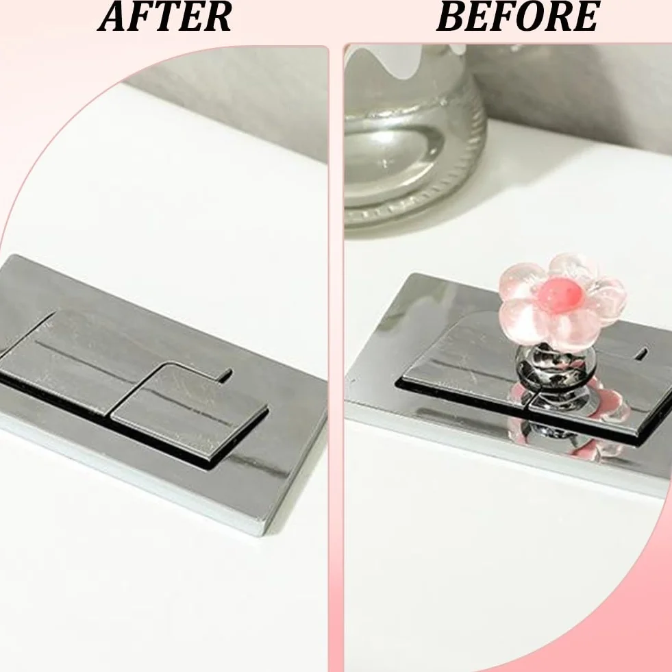 CREATCABIN 5 Piezas Pulsador de Botón de Inodoro con Forma de Flor, Botón de Tanque de Descarga, Herramienta de Prensa de Resina