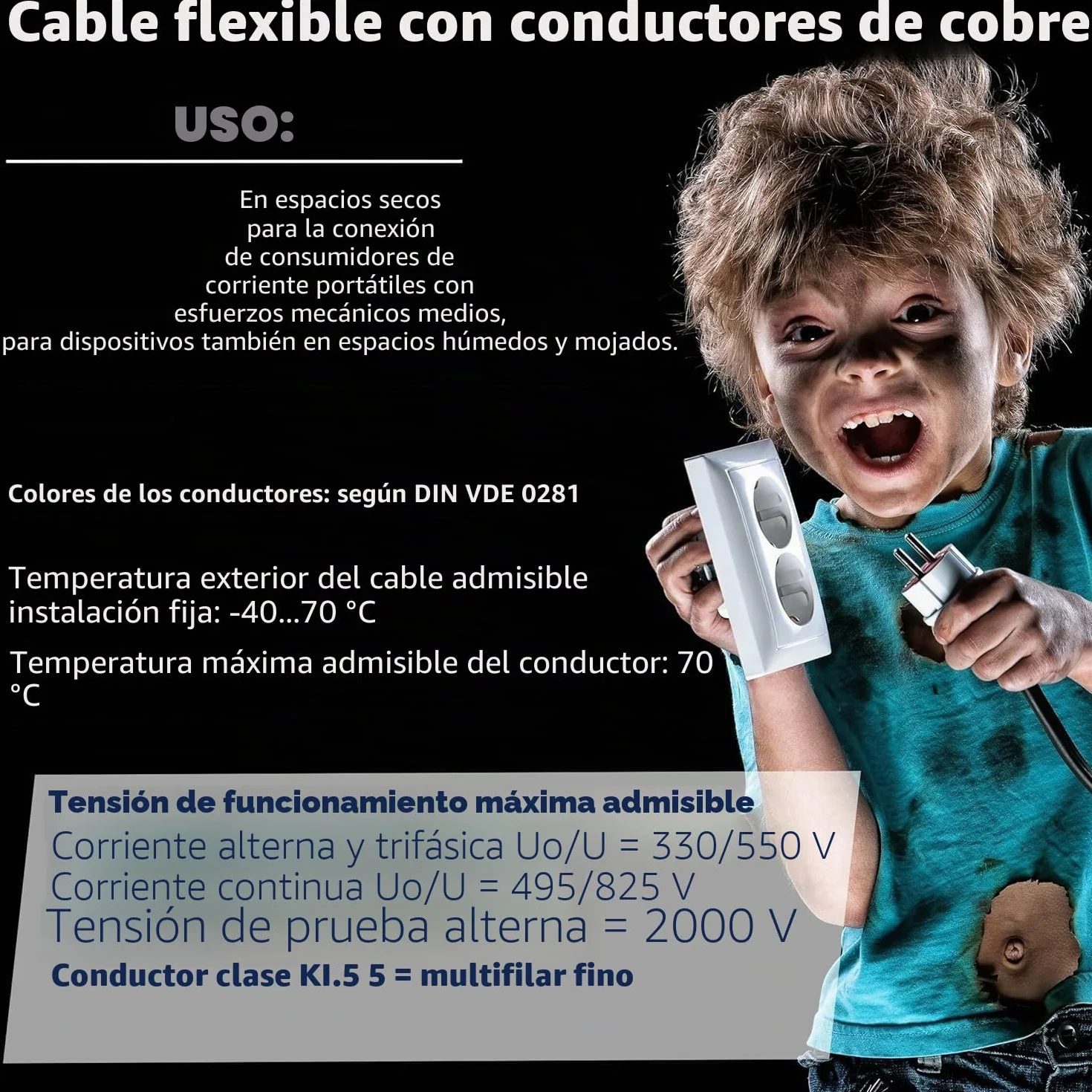 H05 VV-F - Tubo flexible (2 x 1 mm², 25 m), color blanco
