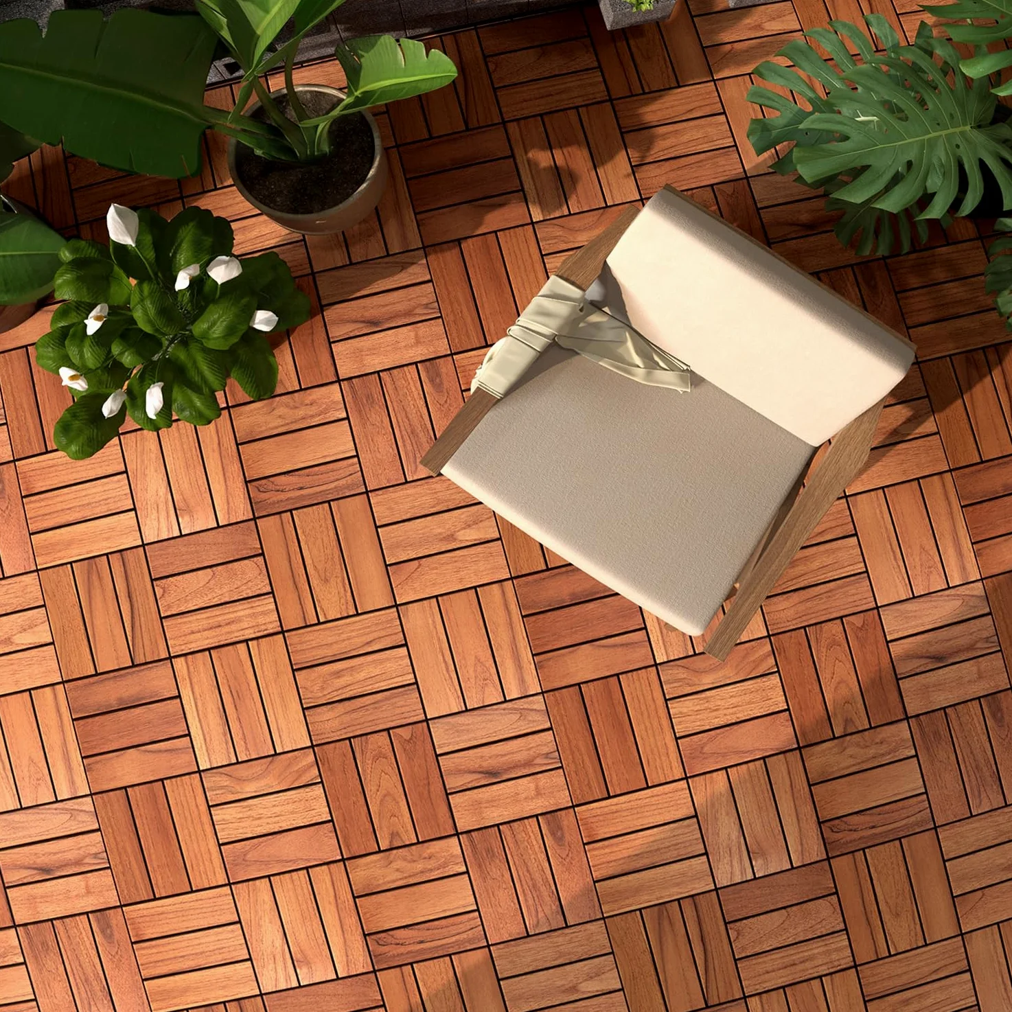 Azulejos de madera dura entrelazados (12 láminas, natural) (madera de teca, 9 unidades, 12 láminas)