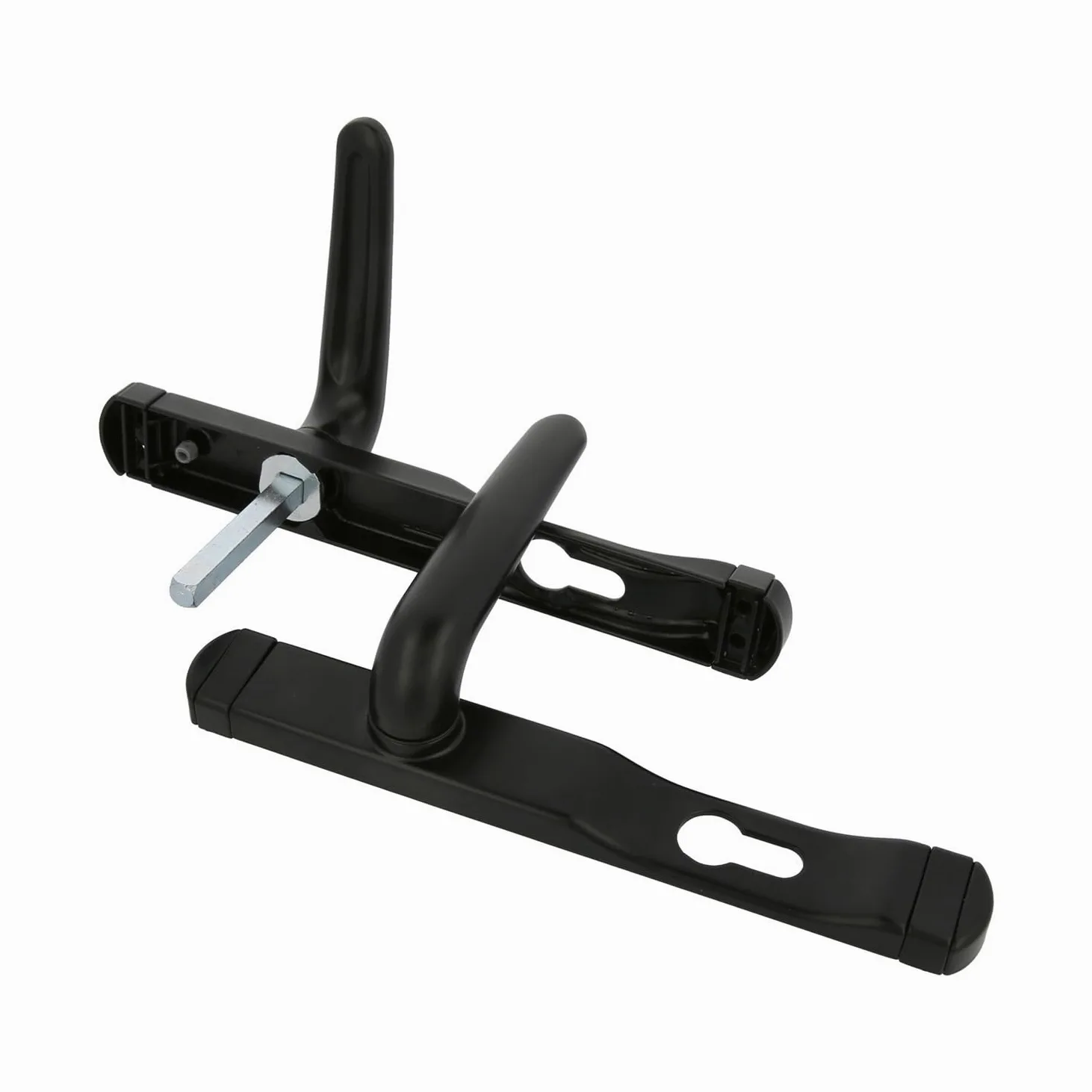 Amig – Juego de manillas para puertas – Manilla con placa estrecha y bocallave para cerradura – diseño moderno y resistente con tornillería incluida – 225 x 30 mm, bocallave 85 mm – Aluminio – Negro
