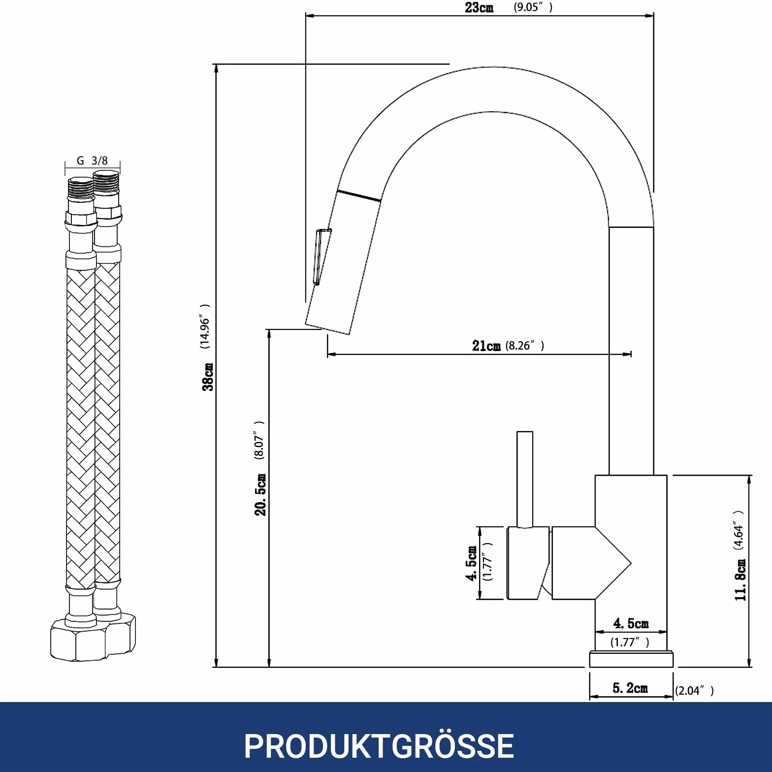 Aica Grifo de Cocina Negro Extensible Giratorio 360° Mezclador Alta Presión Manguera Flexible 27 Pulgadas Monomando
