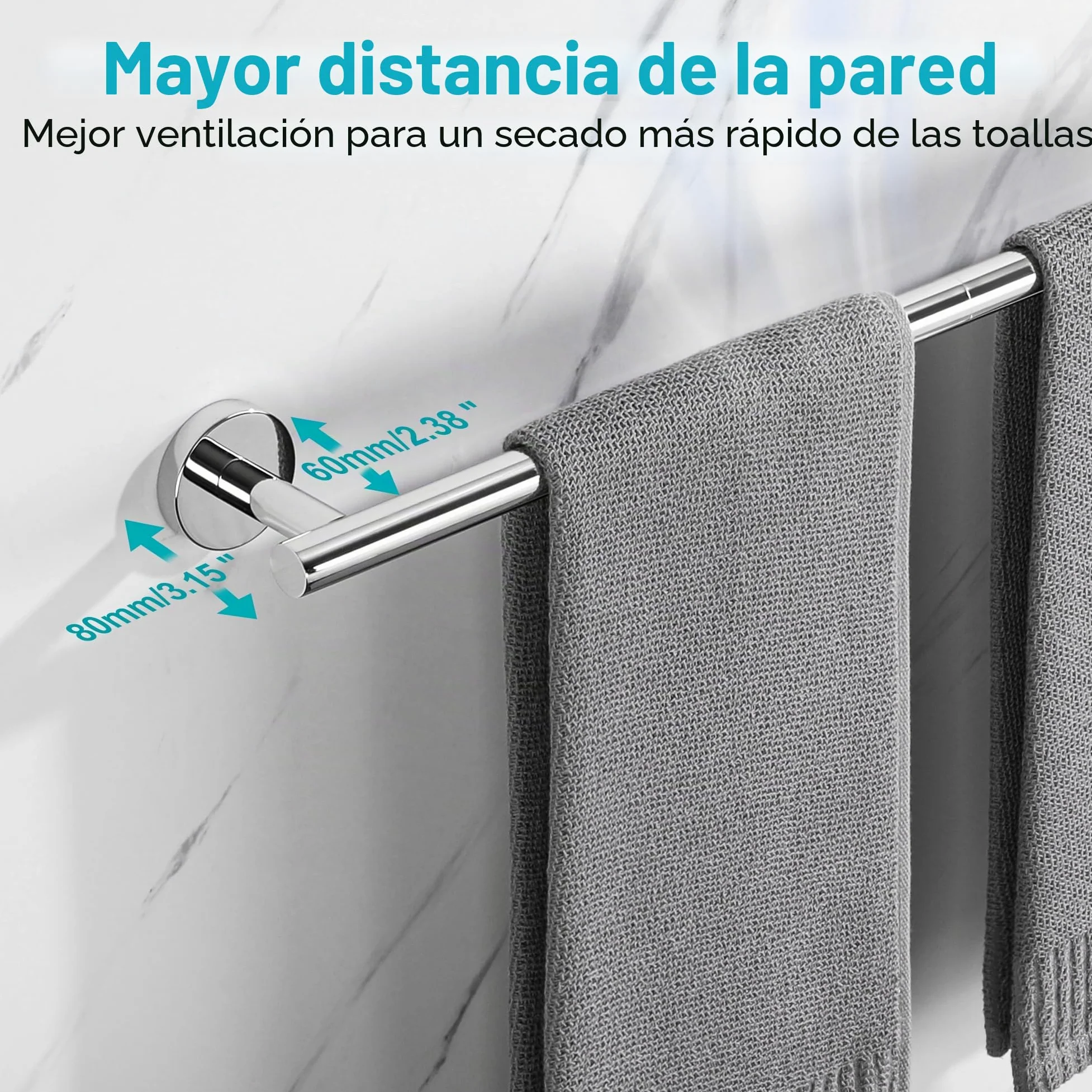 Toalleros de Baño, SAYAYO Toallero Accesorios Baño Toallero Pared Colgador Trapos Cocina Acero Inoxidable Toallero Pulido para Baño y Cocina 60CM