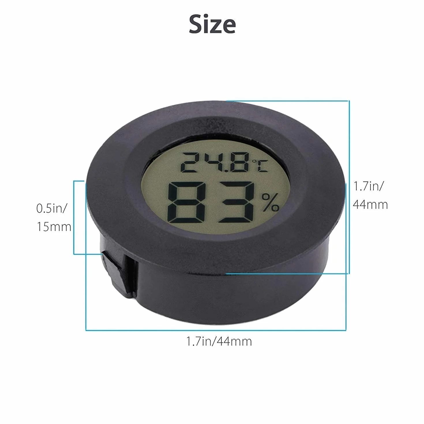 2pcs Mini Digital LCD Temperatura Humedad Medidor Termómetro Higrómetro Ronda - Negro