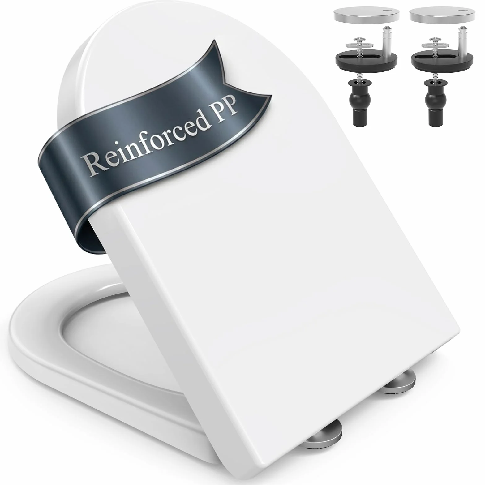 SURFOU Tapa wc Universal con Cierre Suave Forma D, Asiento de Inodoro de Polipropileno, Soporta hasta 200 kg, Desmontaje Rápido para Limpieza Fácil, con Gomas para Fijación Estable